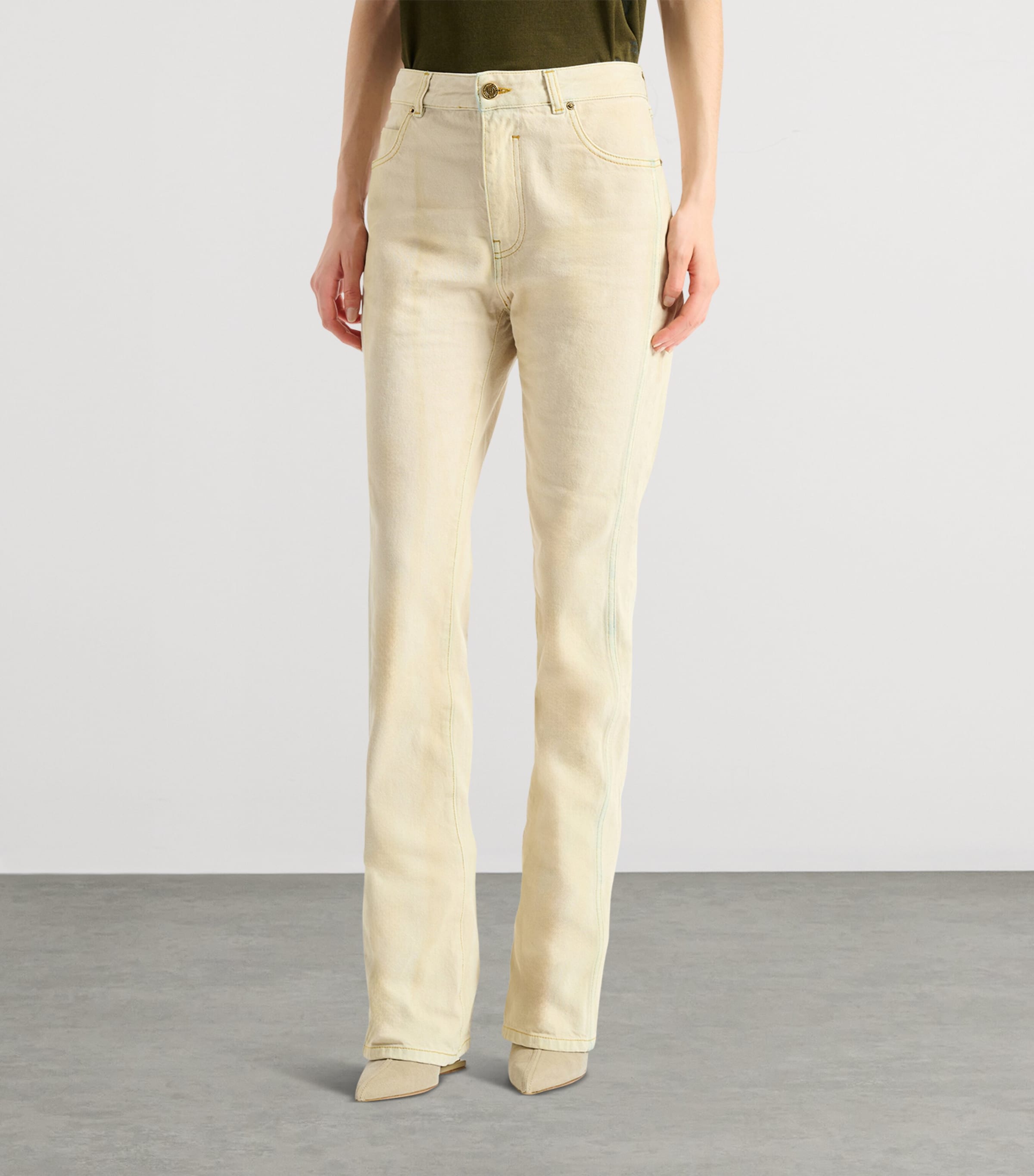 Balmain Womens Faded High-Rise Jeans Bleu Jean Beige Image 2