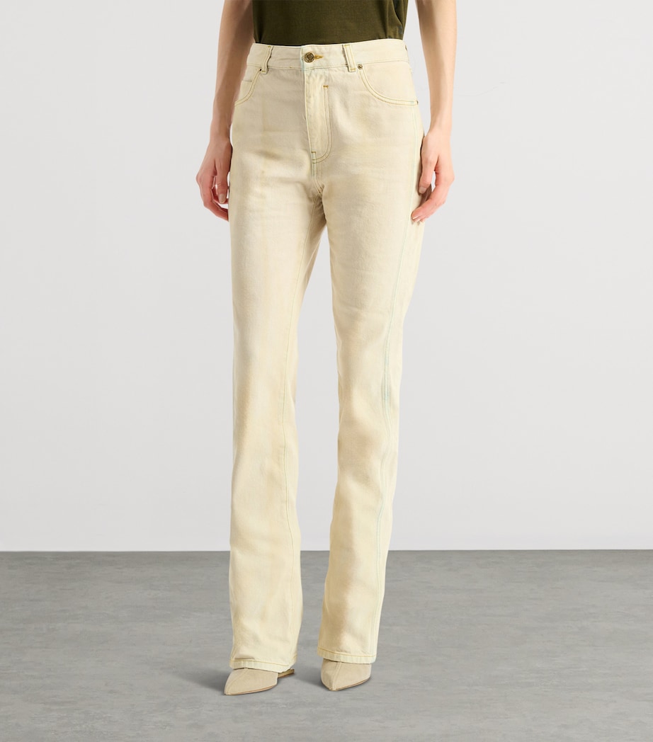 Balmain Womens Faded High-Rise Jeans Bleu Jean Beige Image 2