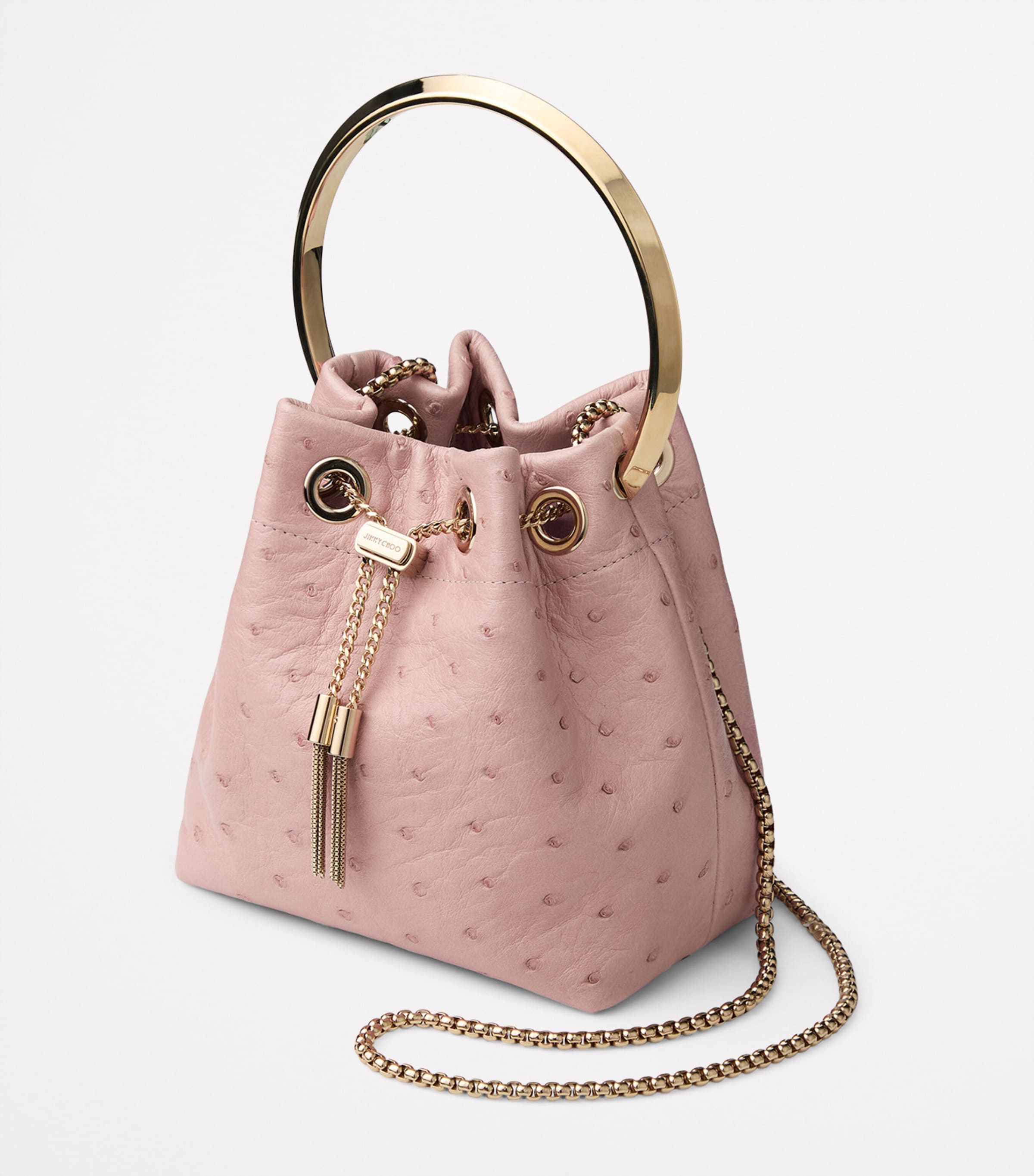 Ostrich Leather Bon Bon Top-Handle Bag ROSE/GOLD Image 2