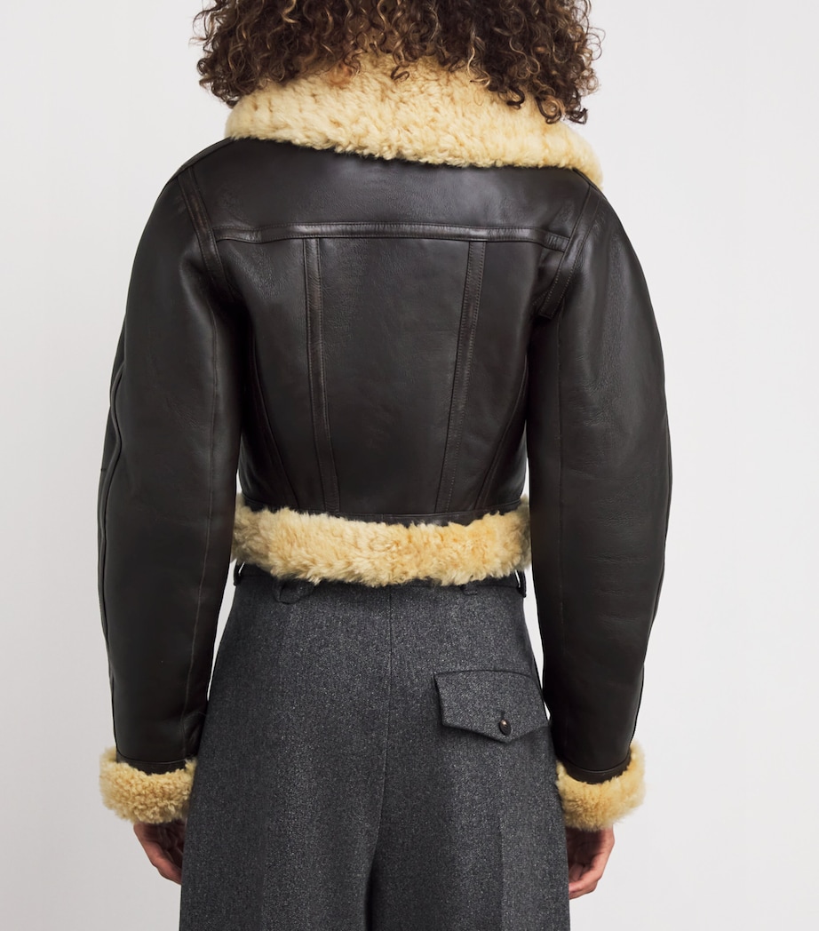 Shearling-Trim Aviator Leather Jacket 880 DARK BROWN Image 4