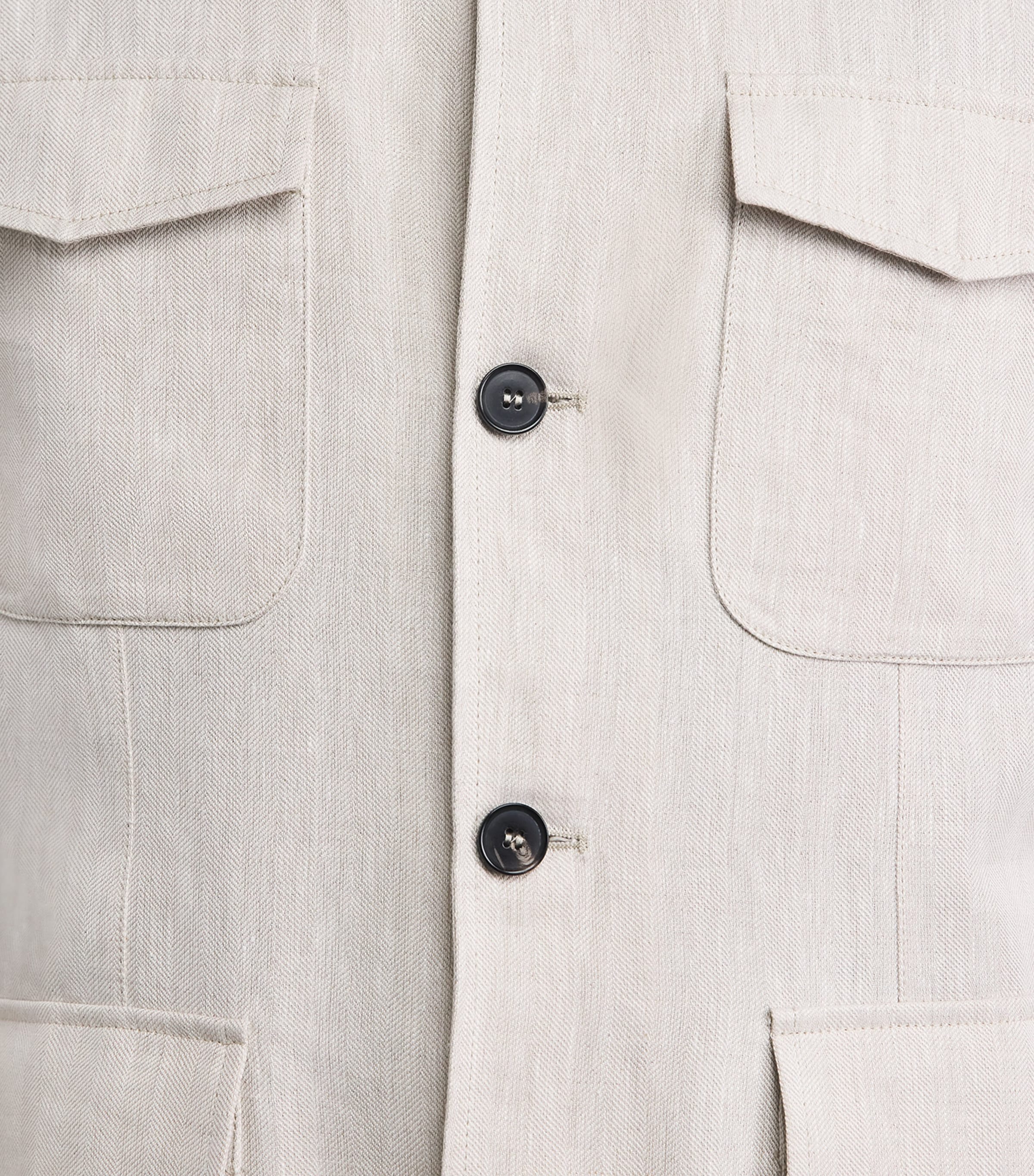 N.Peal Mens Linen-Cotton Herringbone Safari Jacket Chalk Image 3
