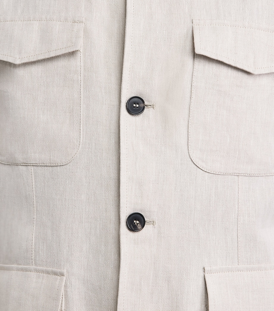 N.Peal Mens Linen-Cotton Herringbone Safari Jacket Chalk Image 3