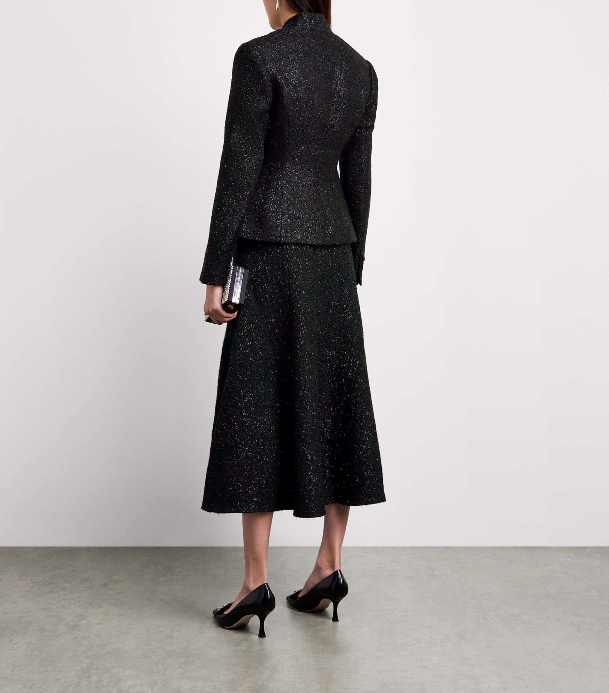 Self-Portrait Womens Metallic Bouclé Midi Dress Black Image 4