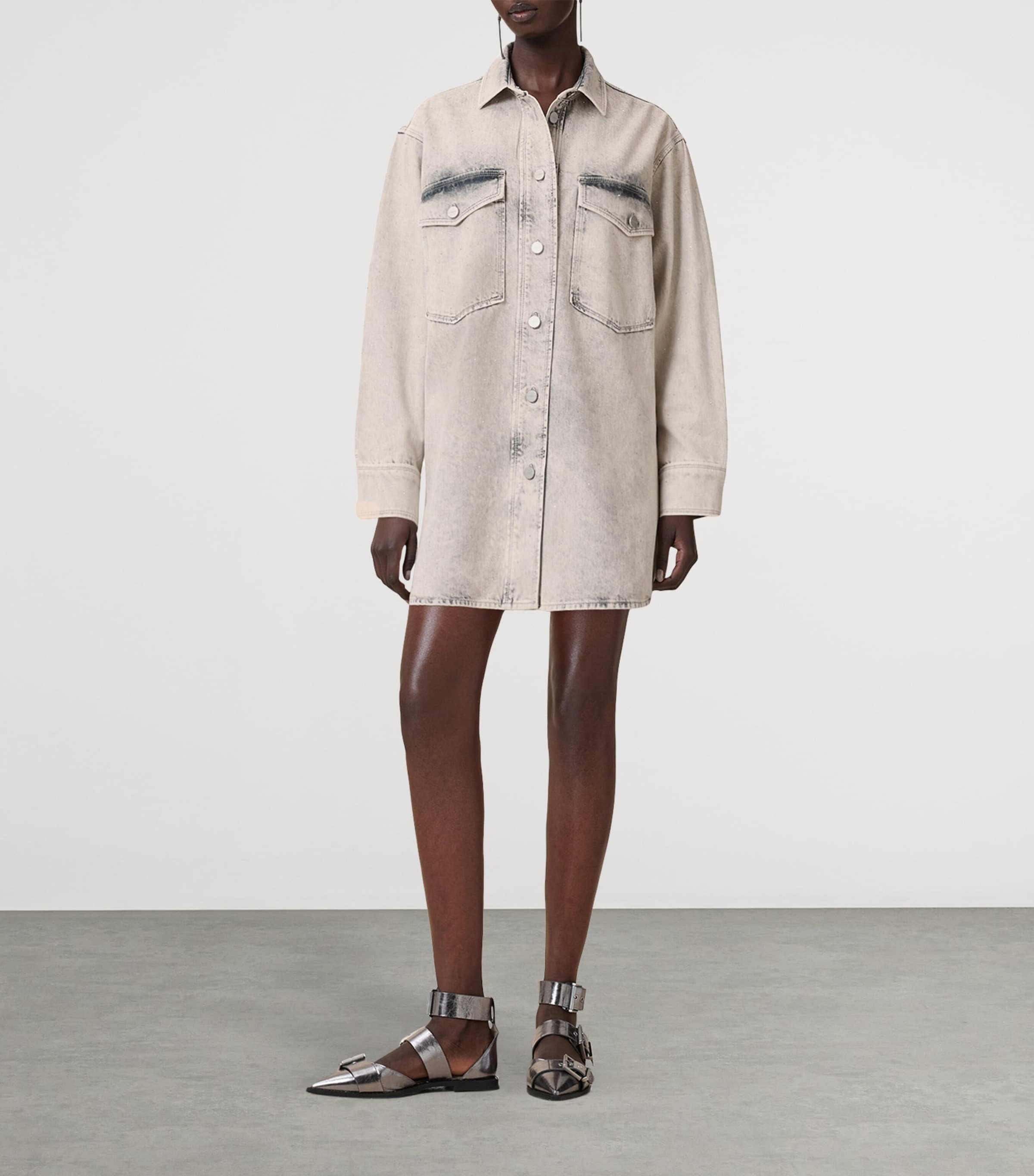 Organic Denim Faye Mini Shirt Dress SNOW GREY Image 2