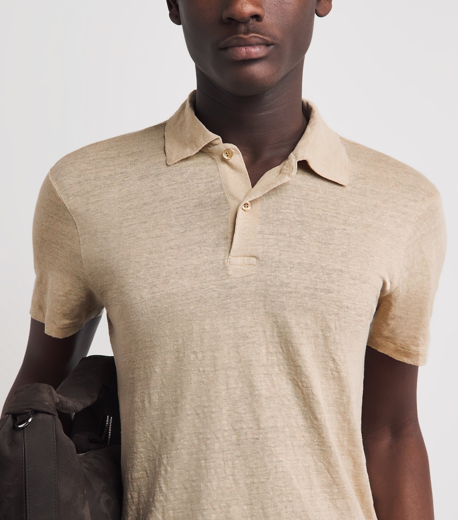 Sandro Paris Mens Linen Polo Shirt Sand Image 3