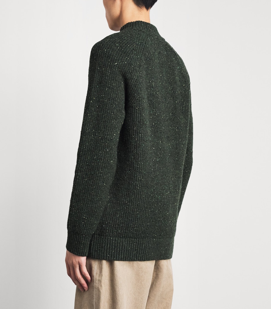 Barbour Mens Wool-Blend Essentials Fleck Quarter-Zip Sweater Olive Image 5