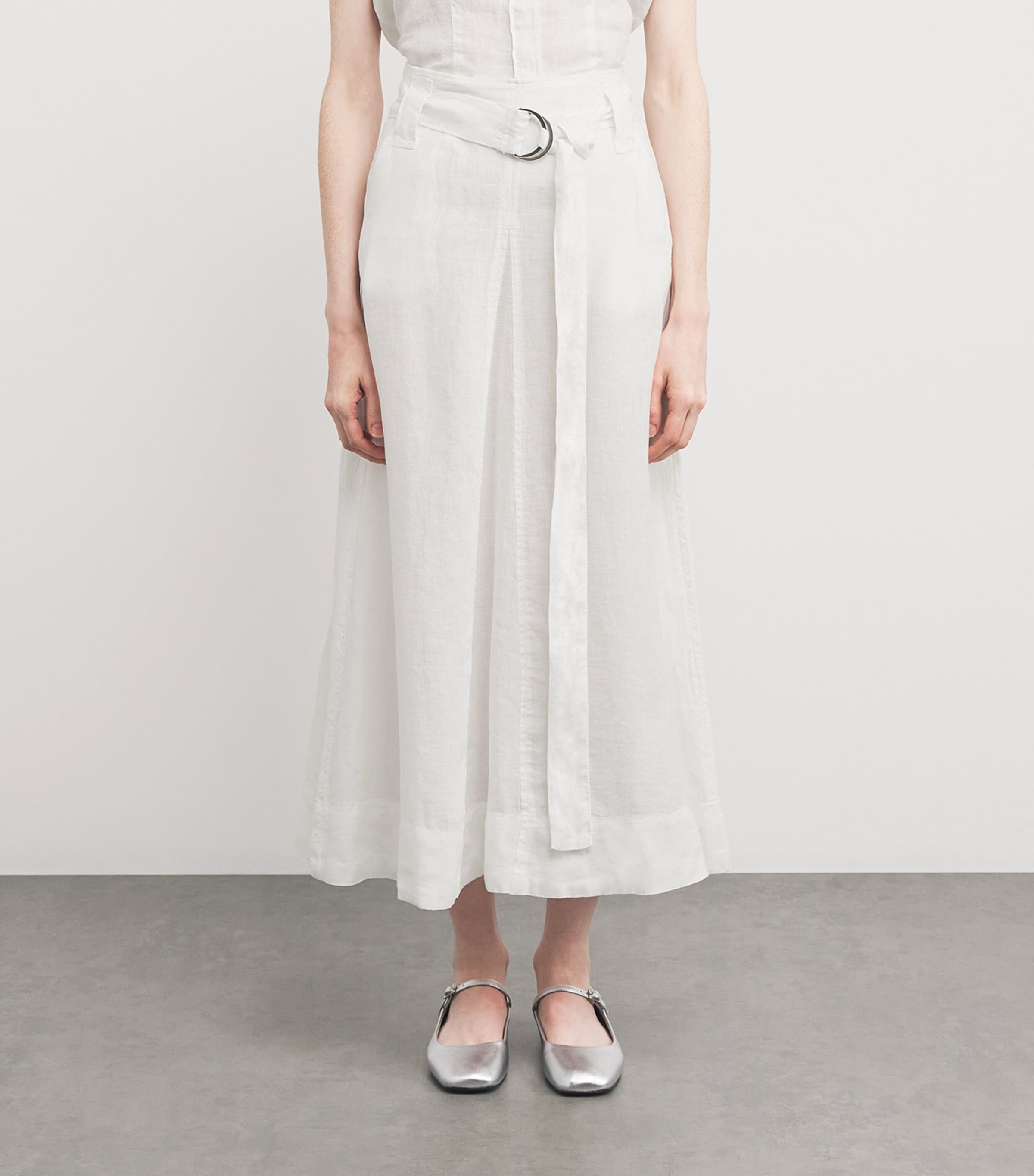 MAX&Co. Womens Linen Belted Midi Skirt Optical White Image 3