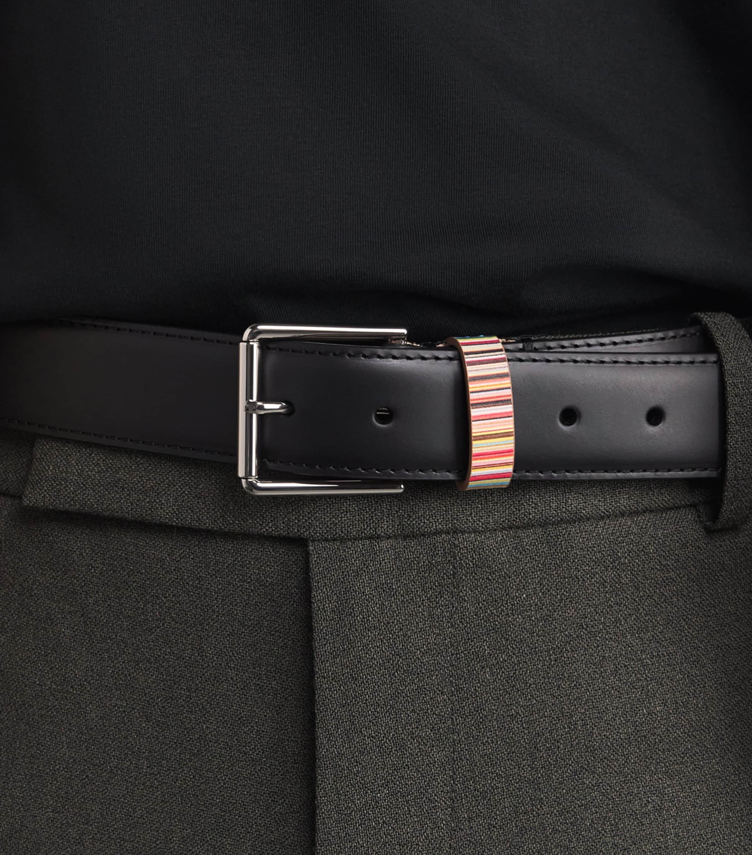 Leather Stripe Loop Belt BLACK Image 3