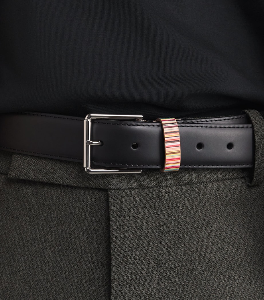 Leather Stripe Loop Belt BLACK Image 3
