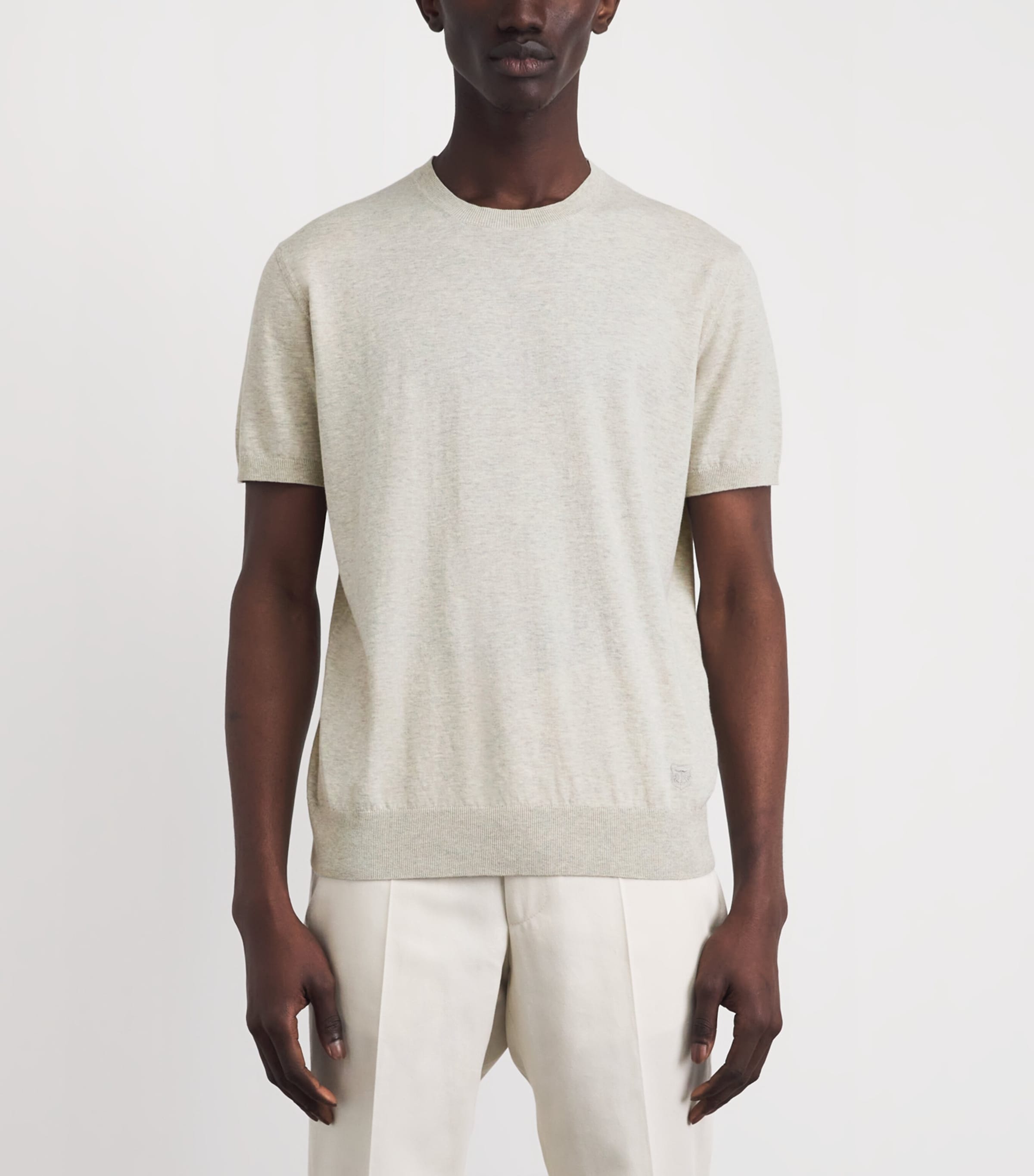 Corneliani Mens Silk-Cotton Short-Sleeve Sweater Grey Piece Dyed Image 4