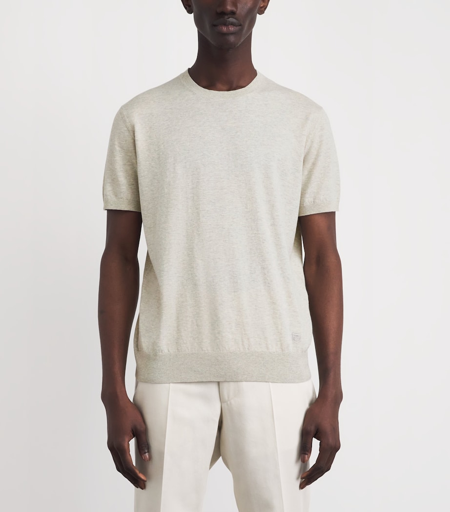 Corneliani Mens Silk-Cotton Short-Sleeve Sweater Grey Piece Dyed Image 4