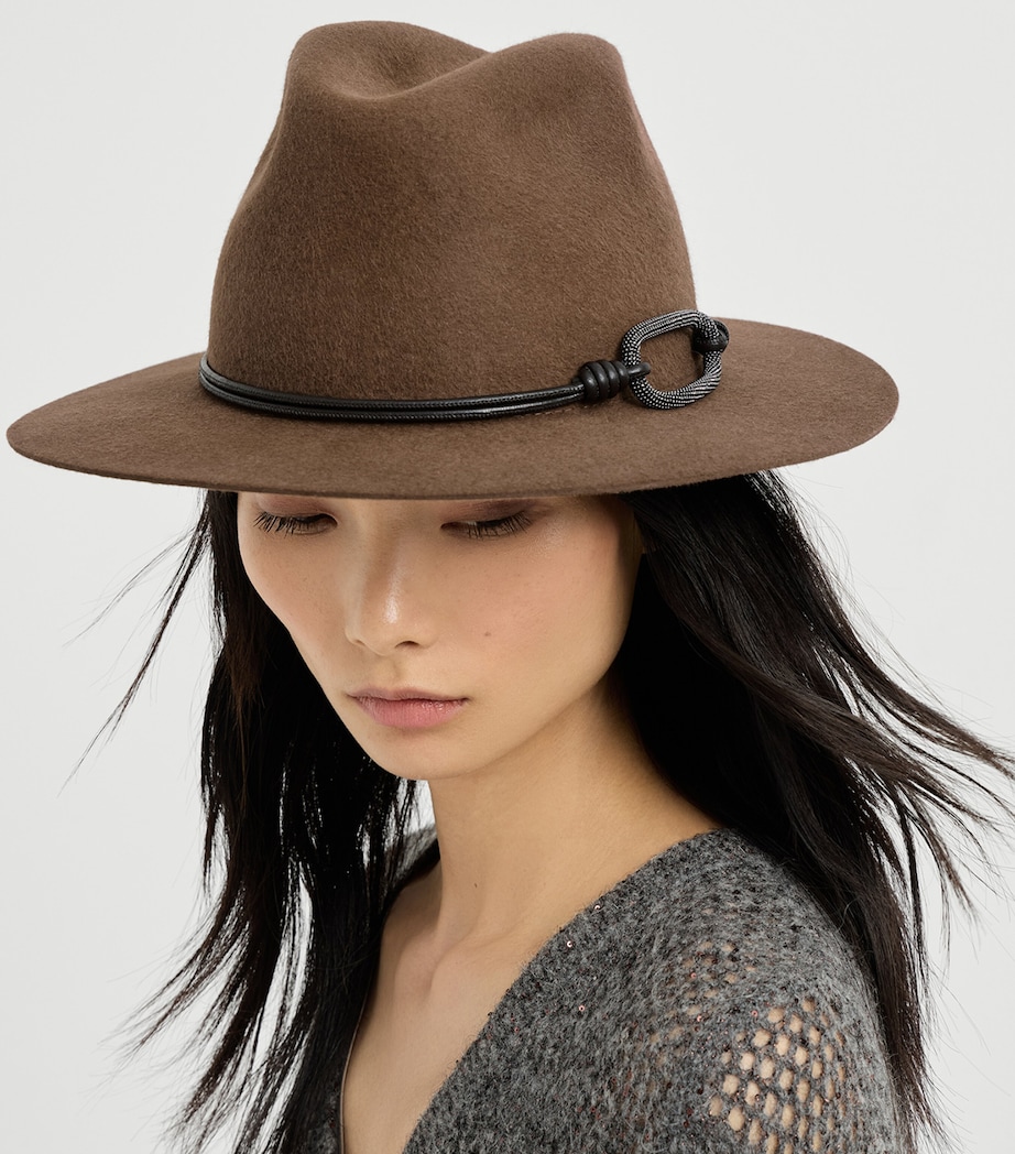 Brunello Cucinelli Felt Monili-Detail Fedora Coffee Image 2