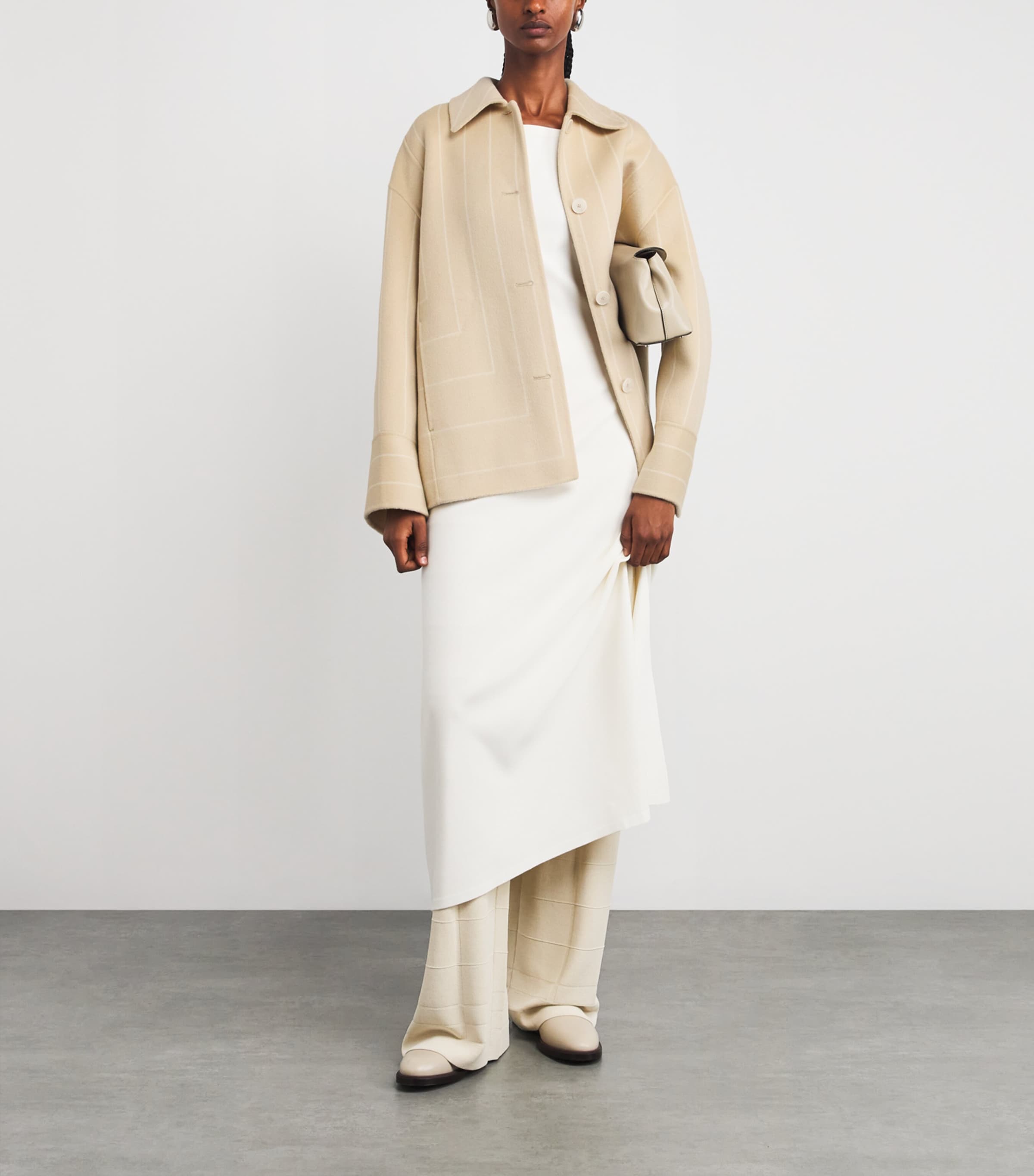Wool-Silk Stripe Molitor Coat AFFOGATO/IVORY Image 2