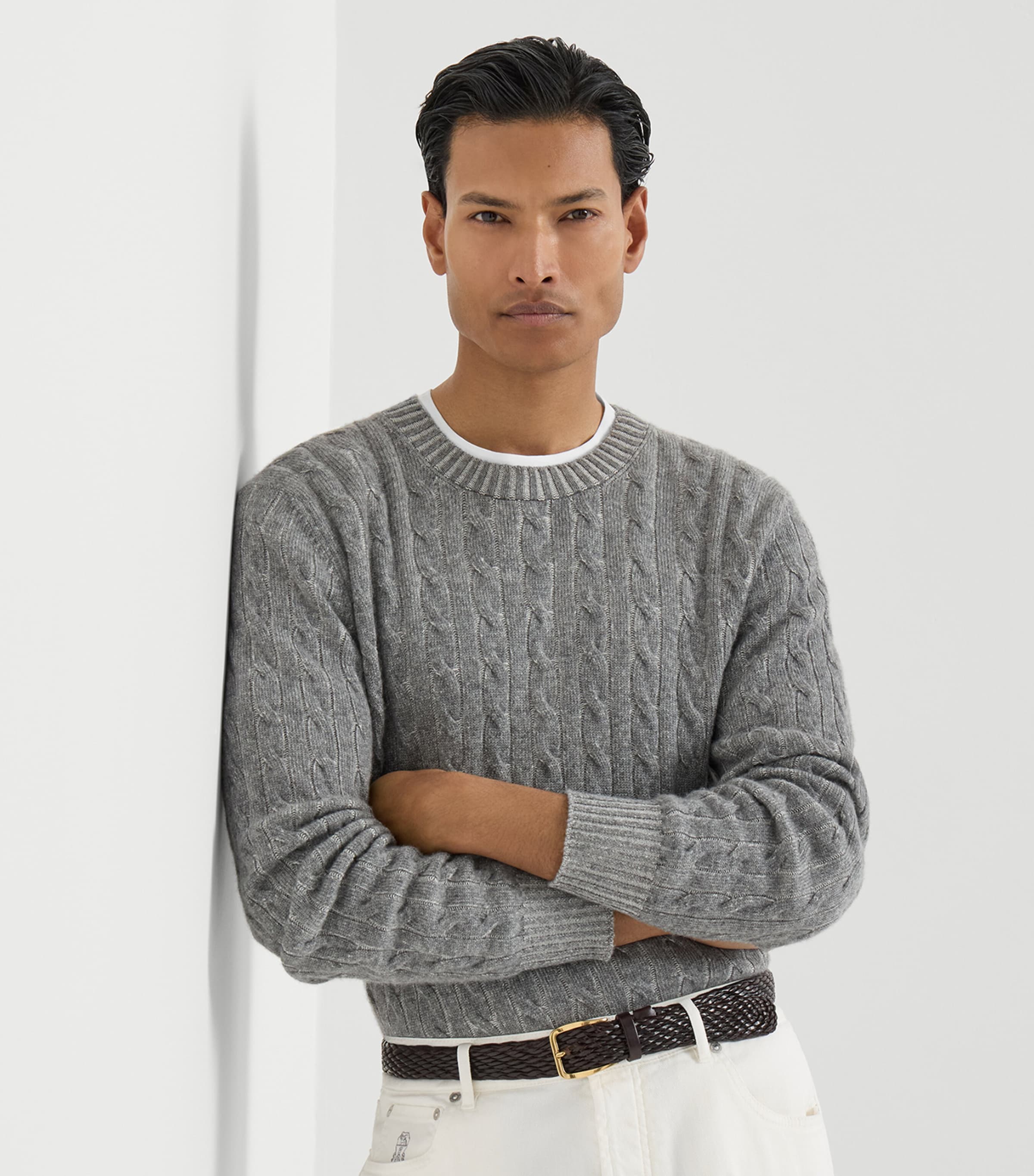 Brunello Cucinelli Mens Cashmere Vanisé Cable-Knit Sweater Image 4