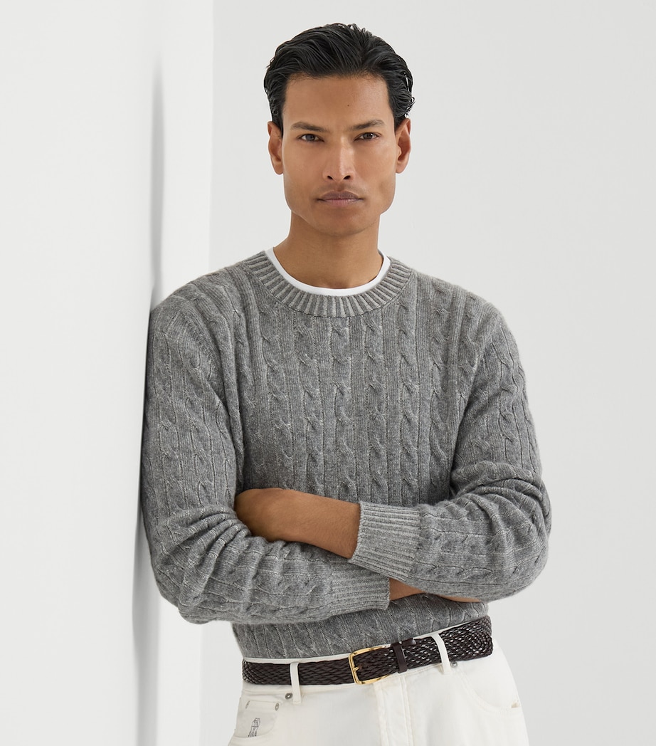Brunello Cucinelli Mens Cashmere Vanisé Cable-Knit Sweater Image 4