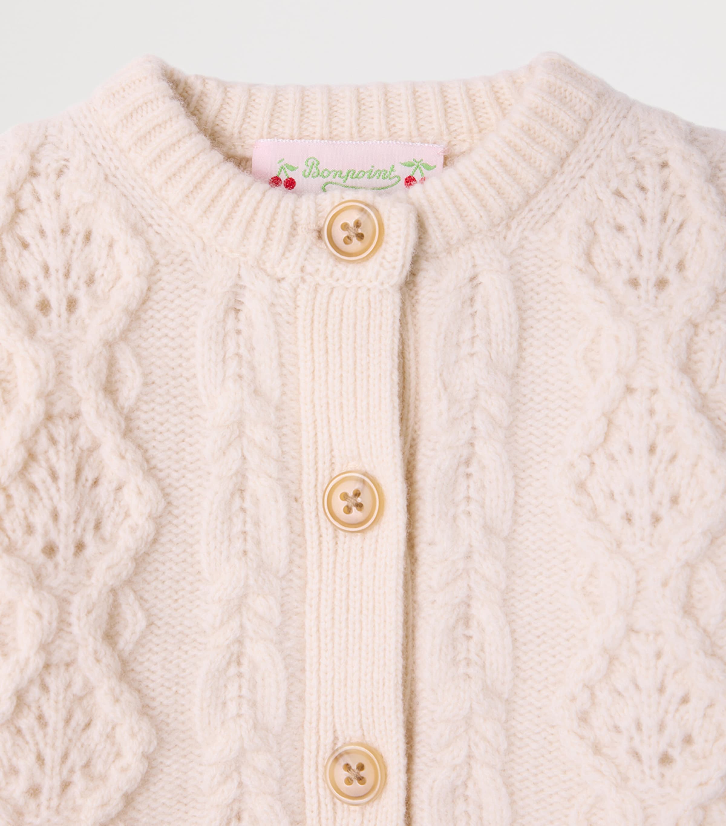 Bonpoint Wool Cable-Knit Cardigan (6-18 Months) Blanc Lait Image 3