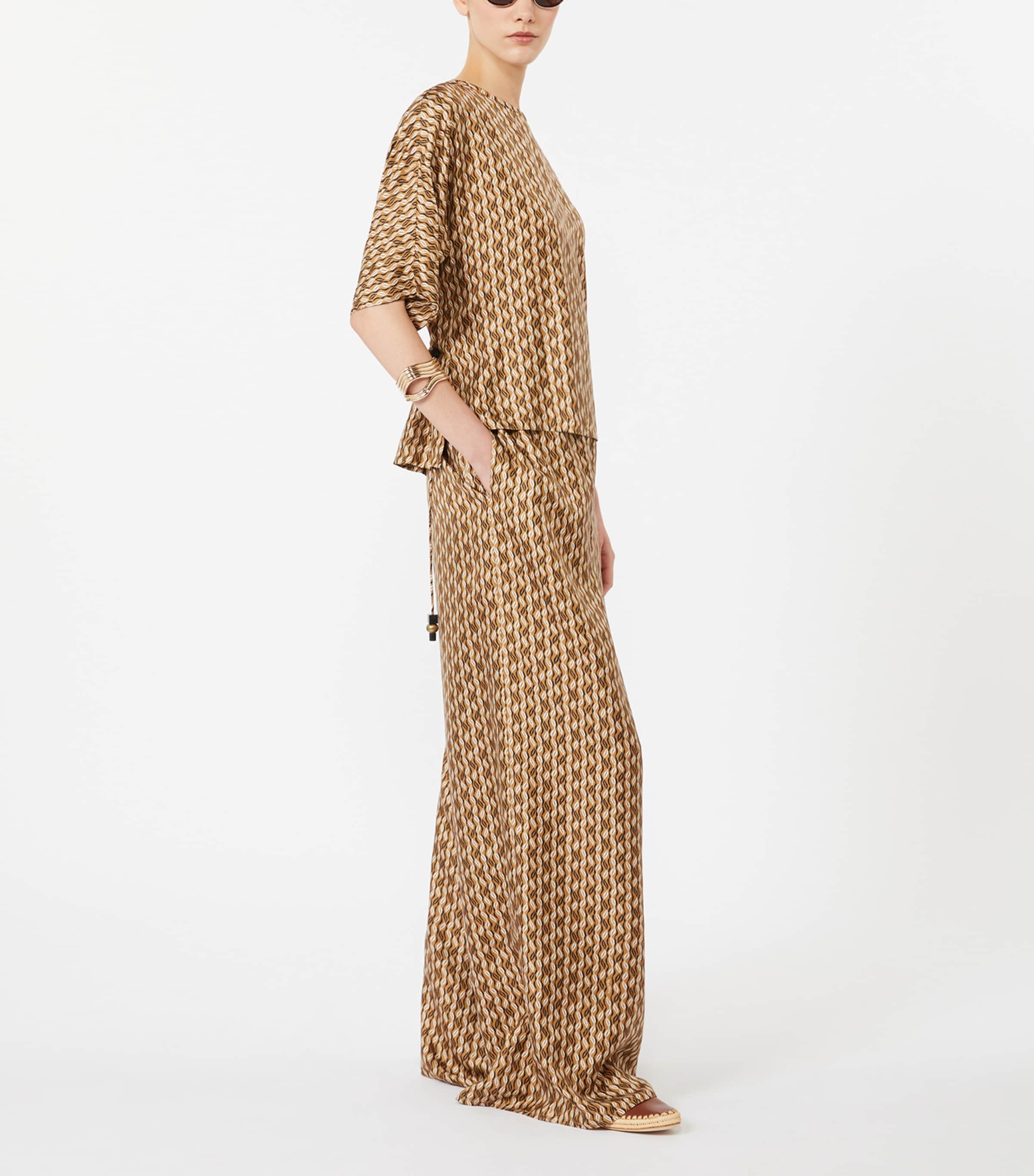 Max Mara Womens Silk Printed Drawstring Trousers Hazelnut Brown Image 2