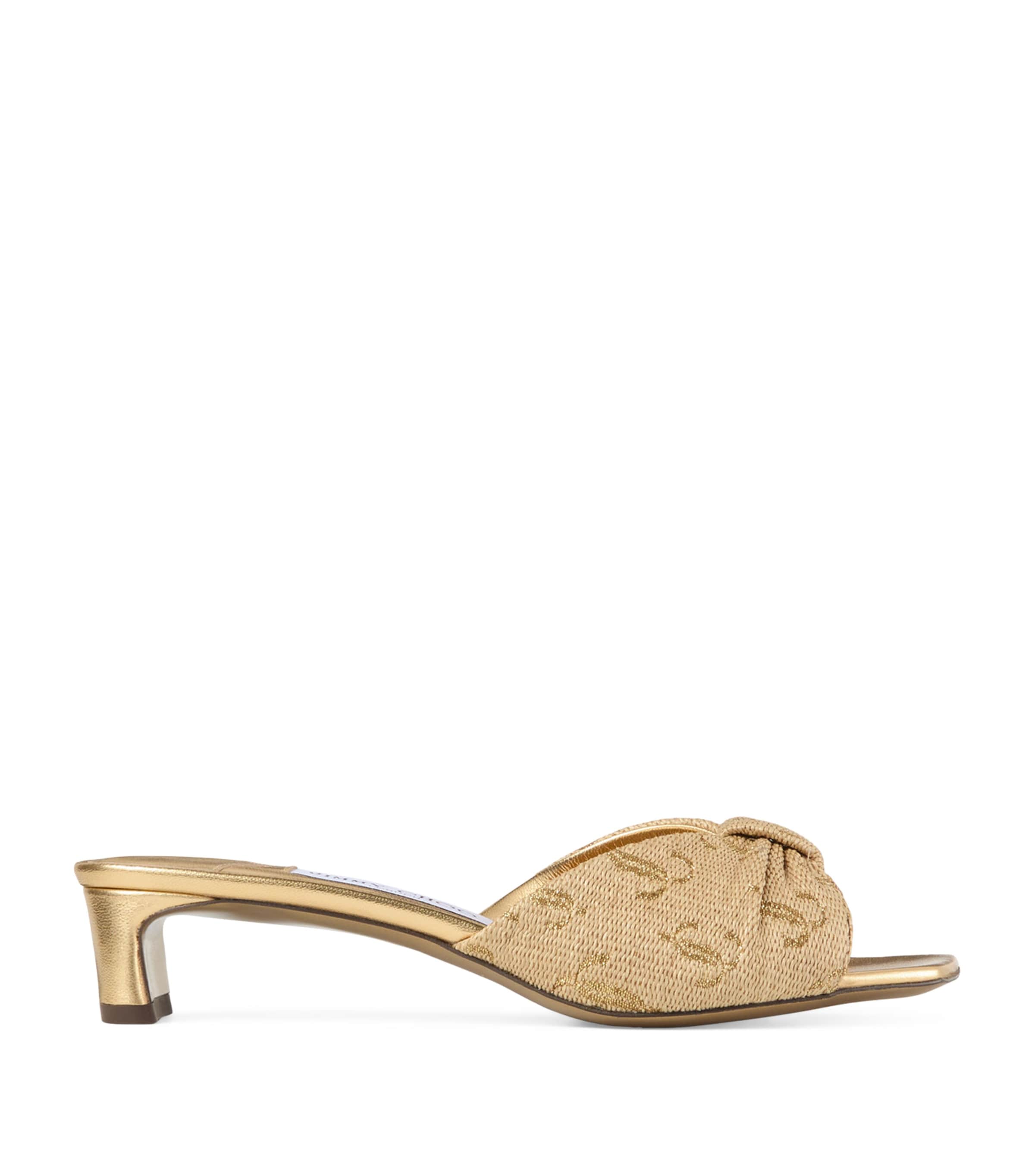 Jimmy Choo Annika 35 Metallic Raffia-jacquard Mules In Gold