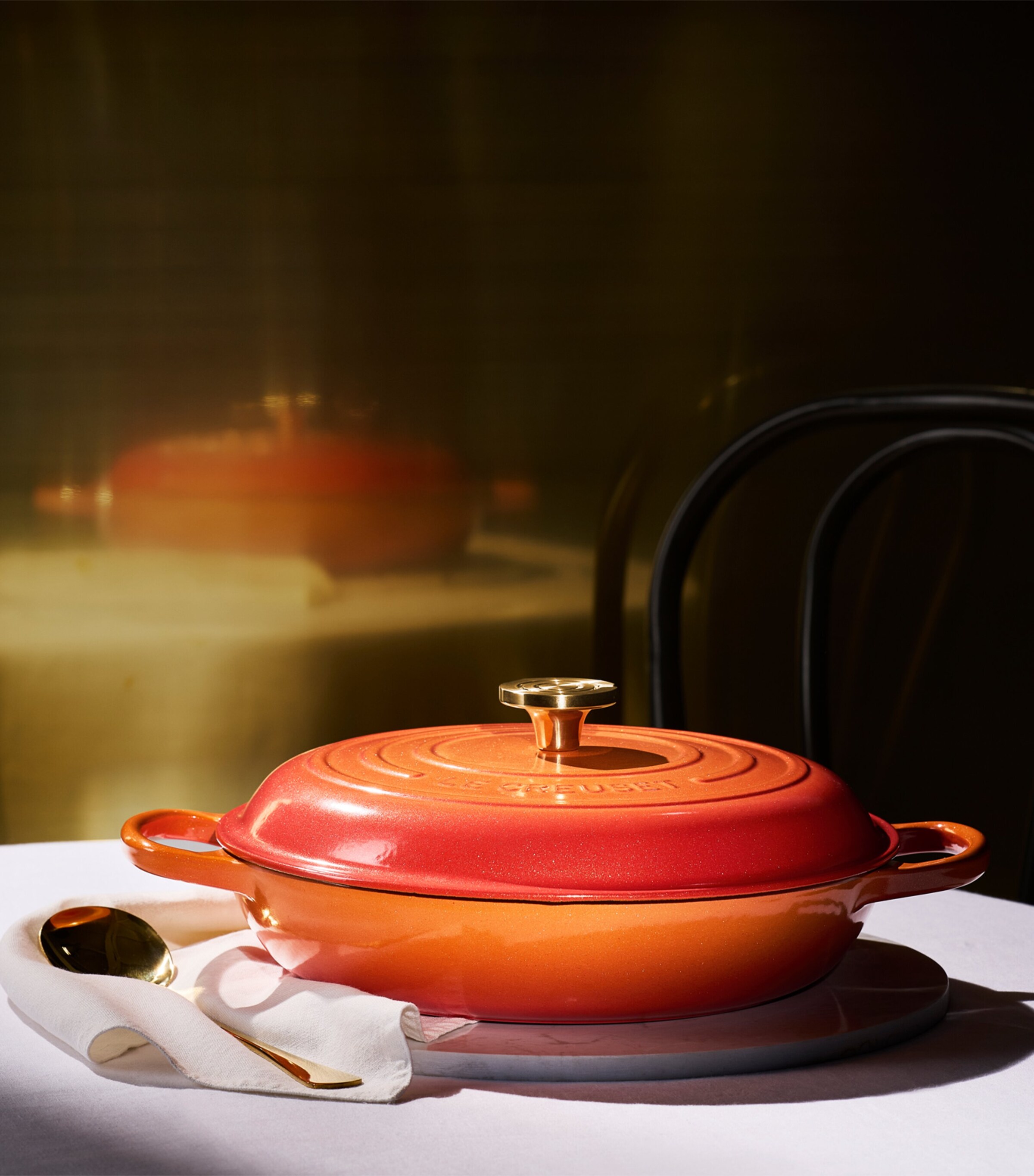 Le Creuset Cast Iron Flamme Dorée Shallow Casserole Dish (30cm) Orange Image 8
