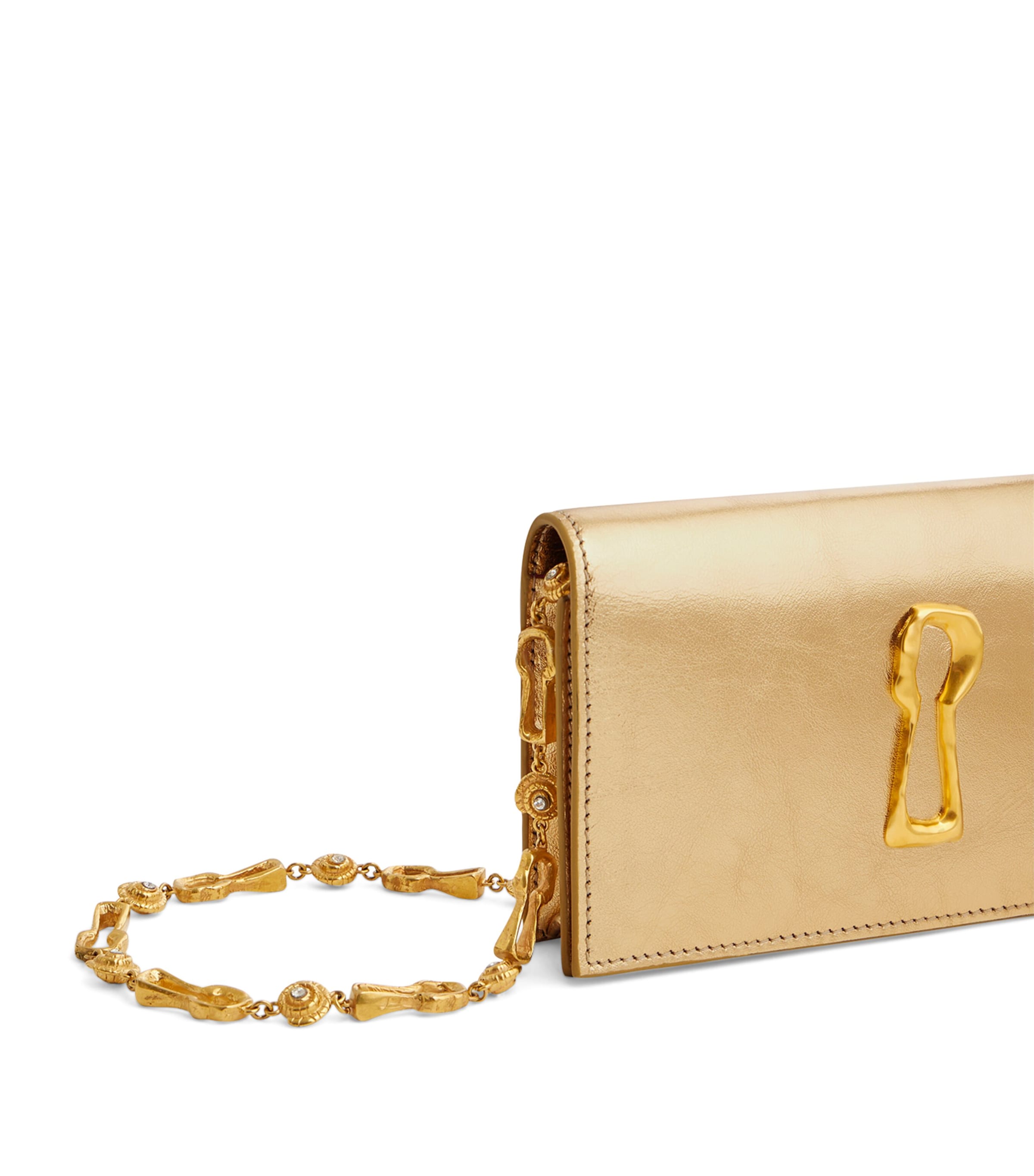 Schiaparelli Metallic Leather Keyhole Clutch Bag Gold Image 4