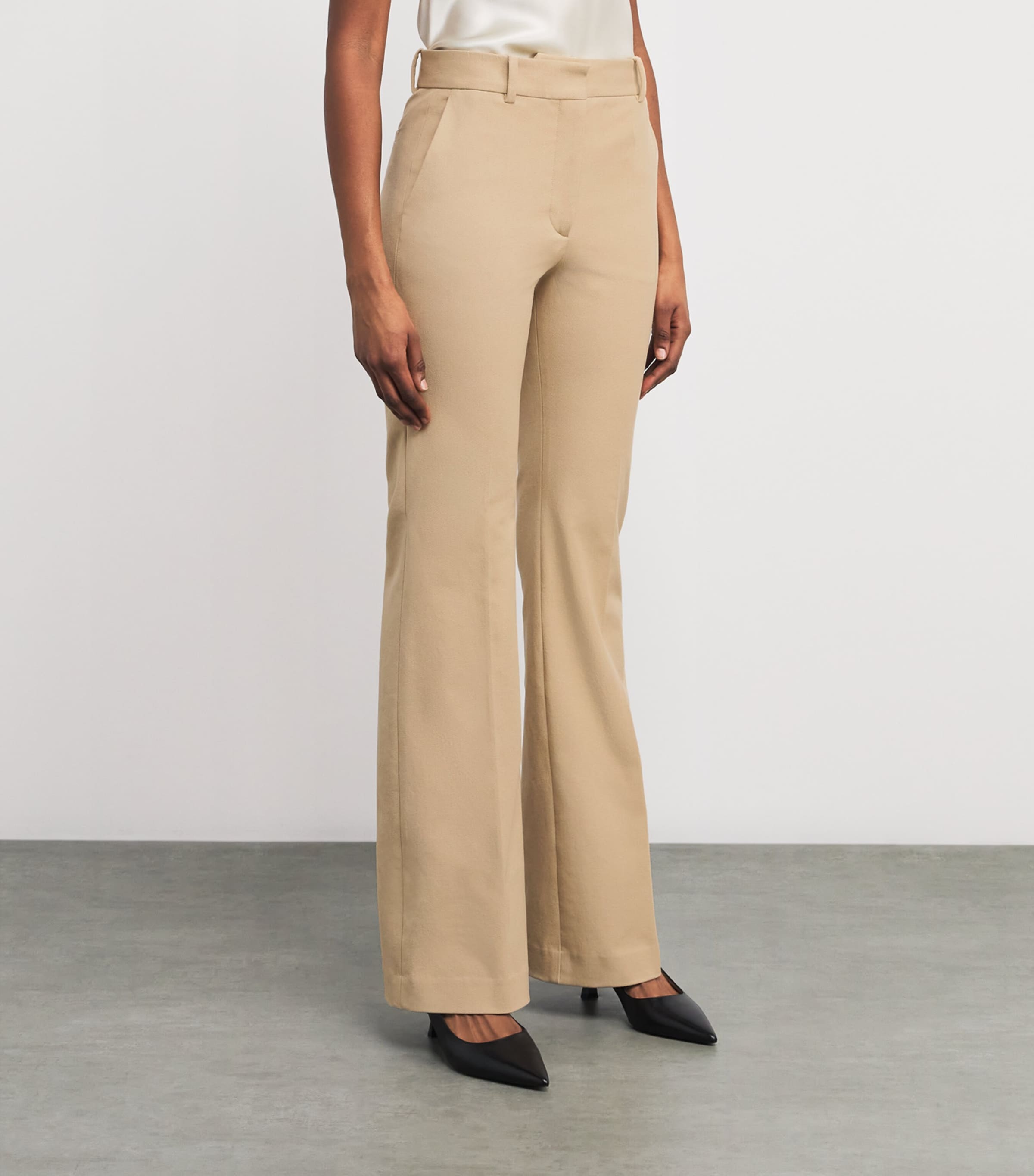 Joseph Womens Stretch-Gabardine Tafira Flared Trousers Powder Image 3