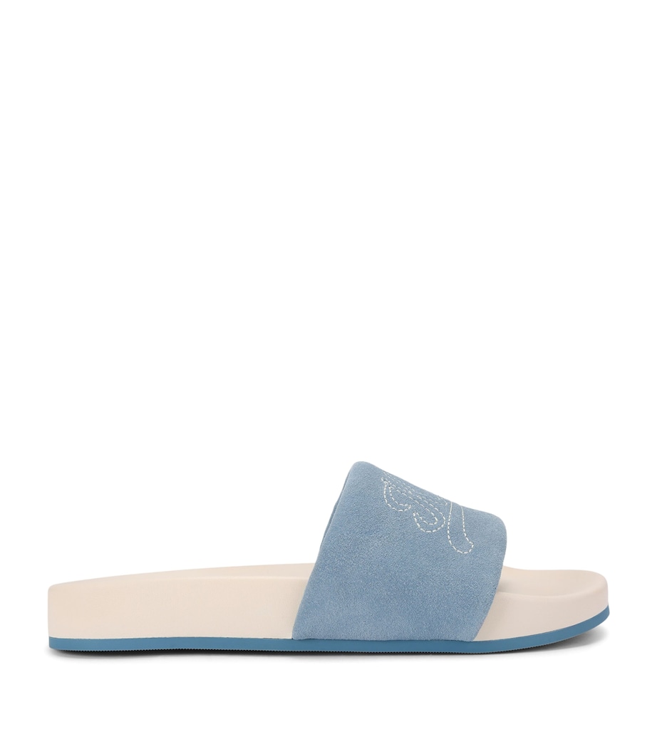 Kurt Geiger London Velvet Logo Script Slides Mid Blue Image 1