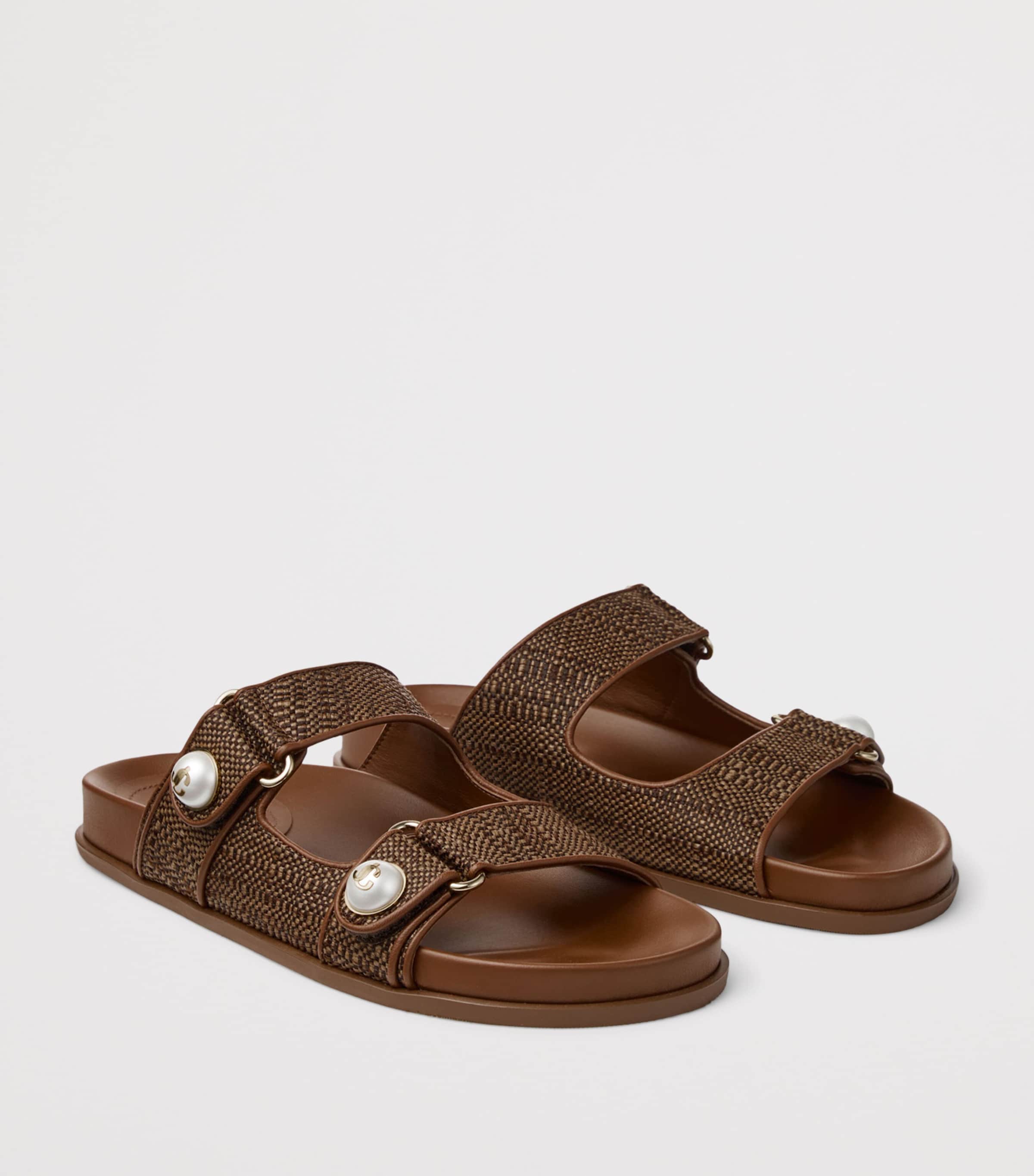 Jimmy Choo Fayence Raffia Flat Sandals Tan Image 3