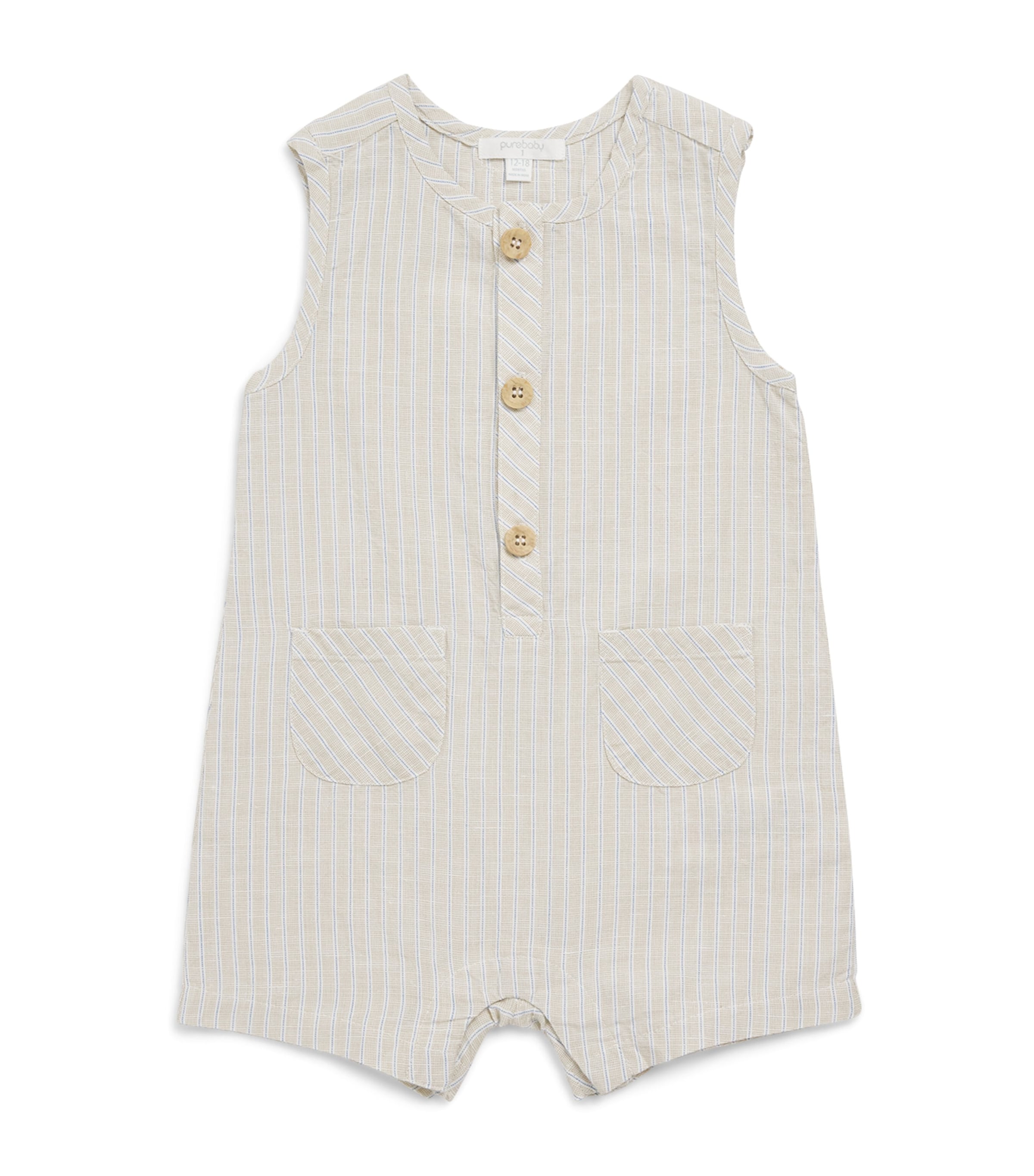 Purebaby Organic Cotton-Linen Stripe Playsuit (12-24 Months) Tacst Image 1