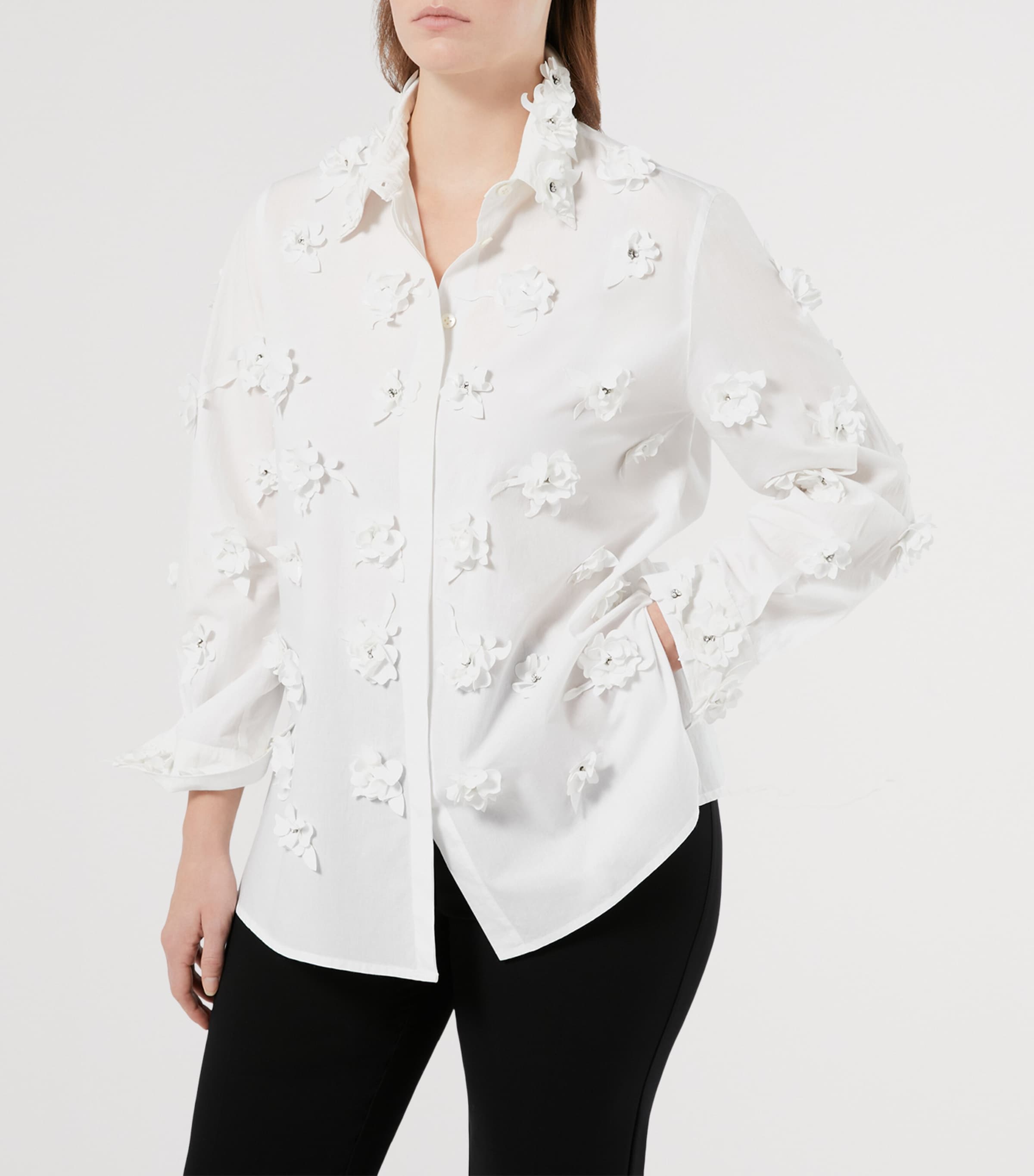 Floral-Embellished Fidato Shirt OPTICAL WHITE Image 4