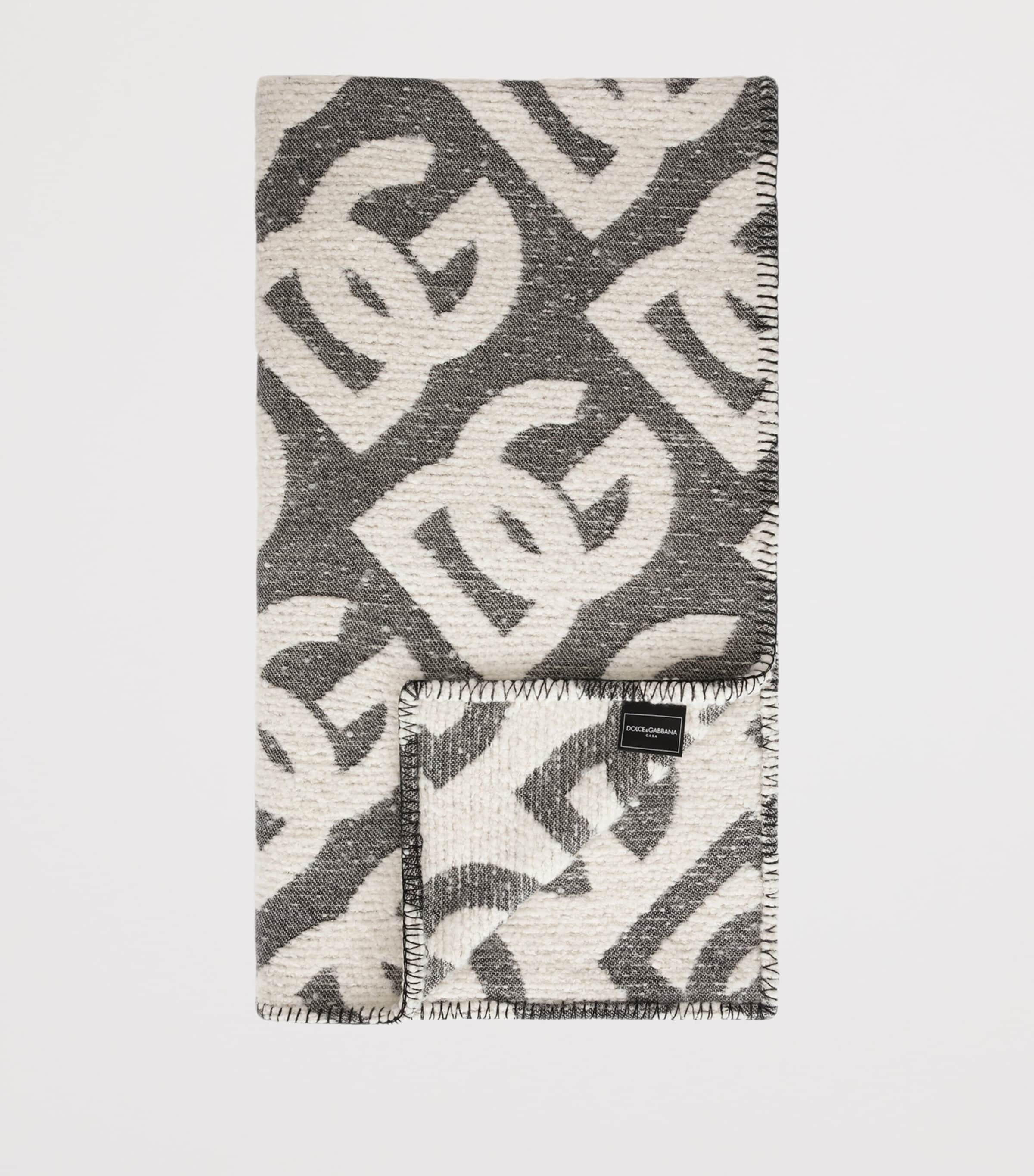 Dolce&Gabbana Casa Wool-Cashmere-Silk Logo Throw (140cm x 180cm) Nero Image 2