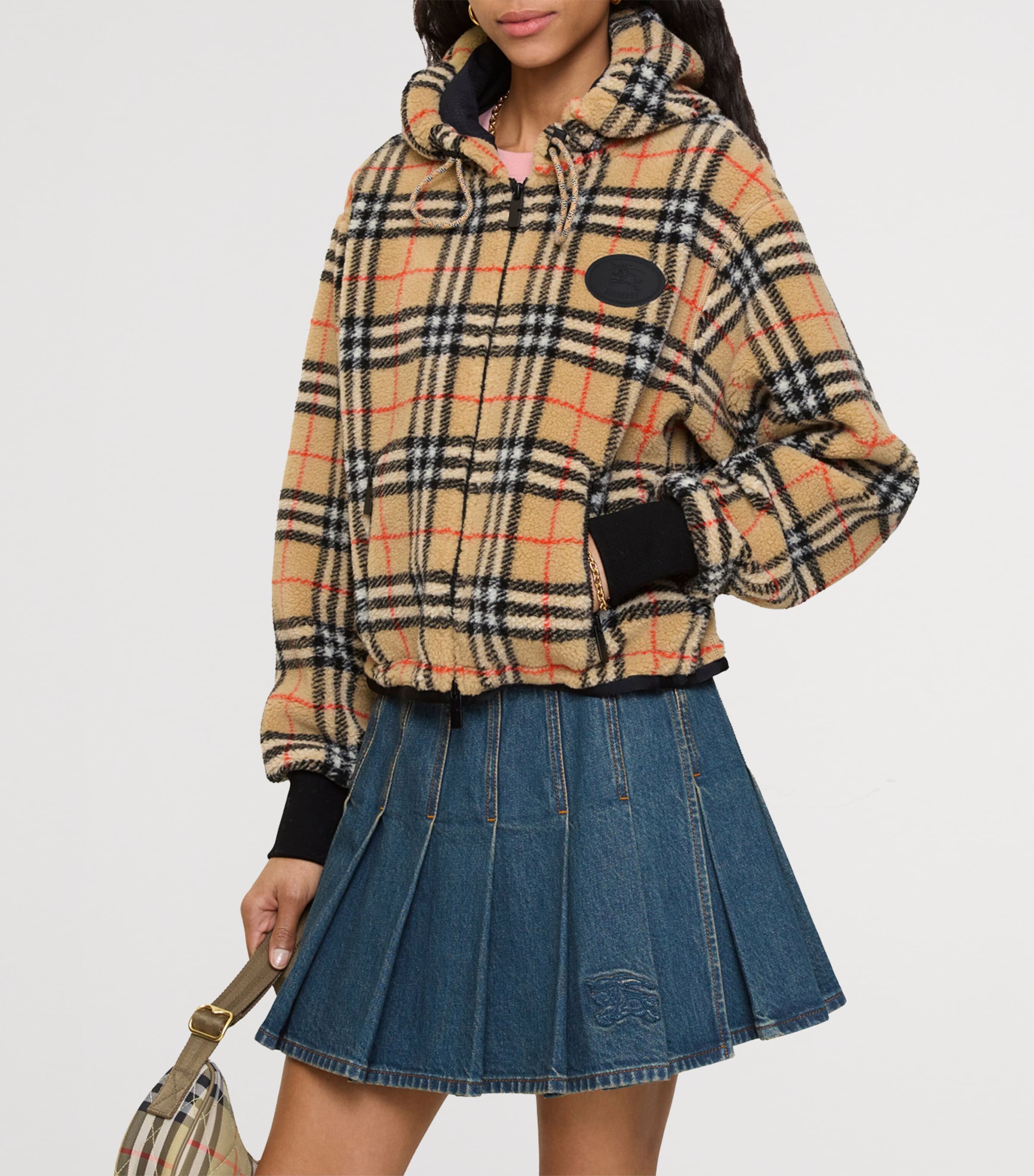 Wool-Blend Fleece Check Hoodie SAND IP CHECK Image 2