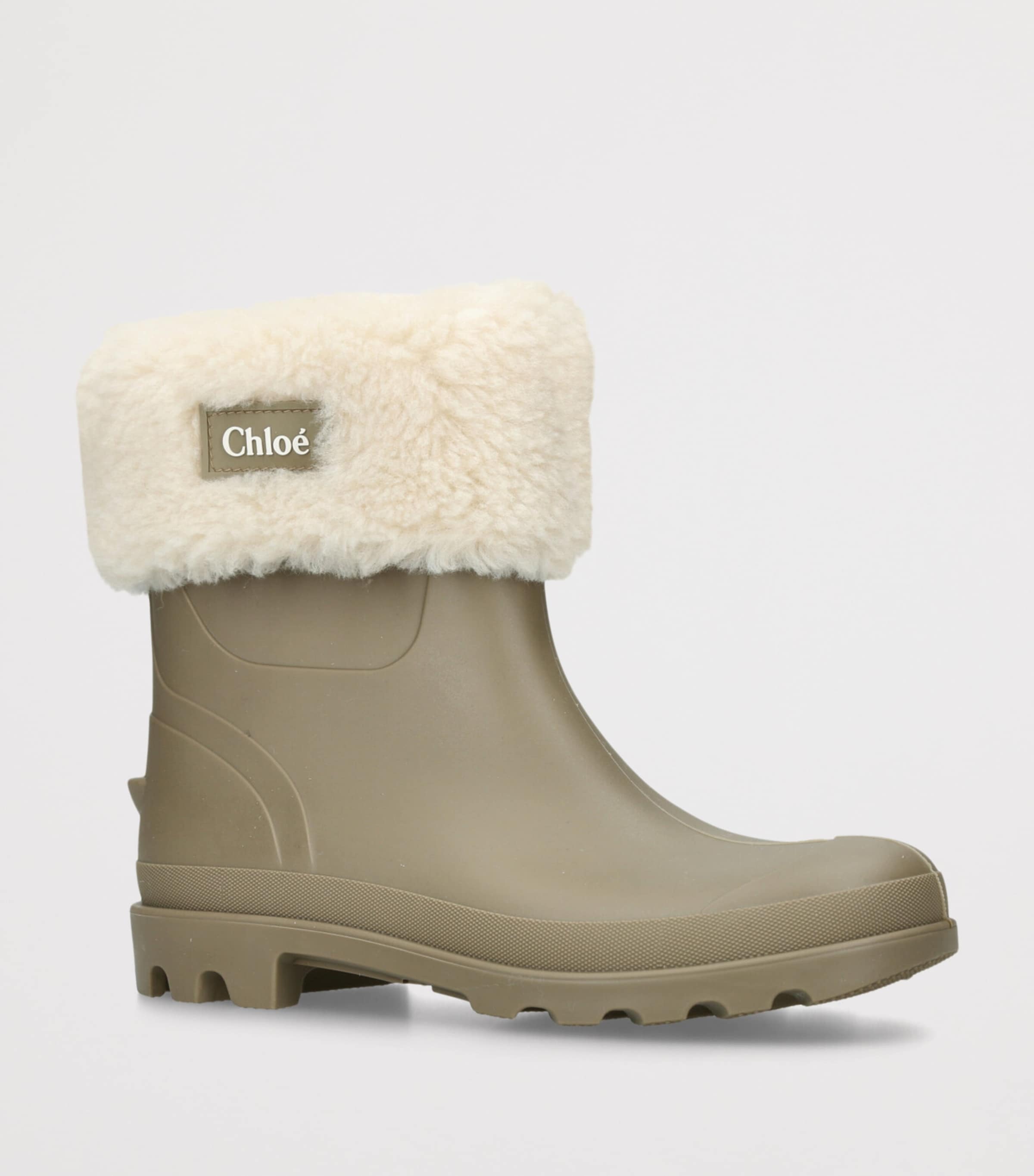 Chloé Kids Faux Shearling-Lined Rain Boots Taupe Comb Image 3