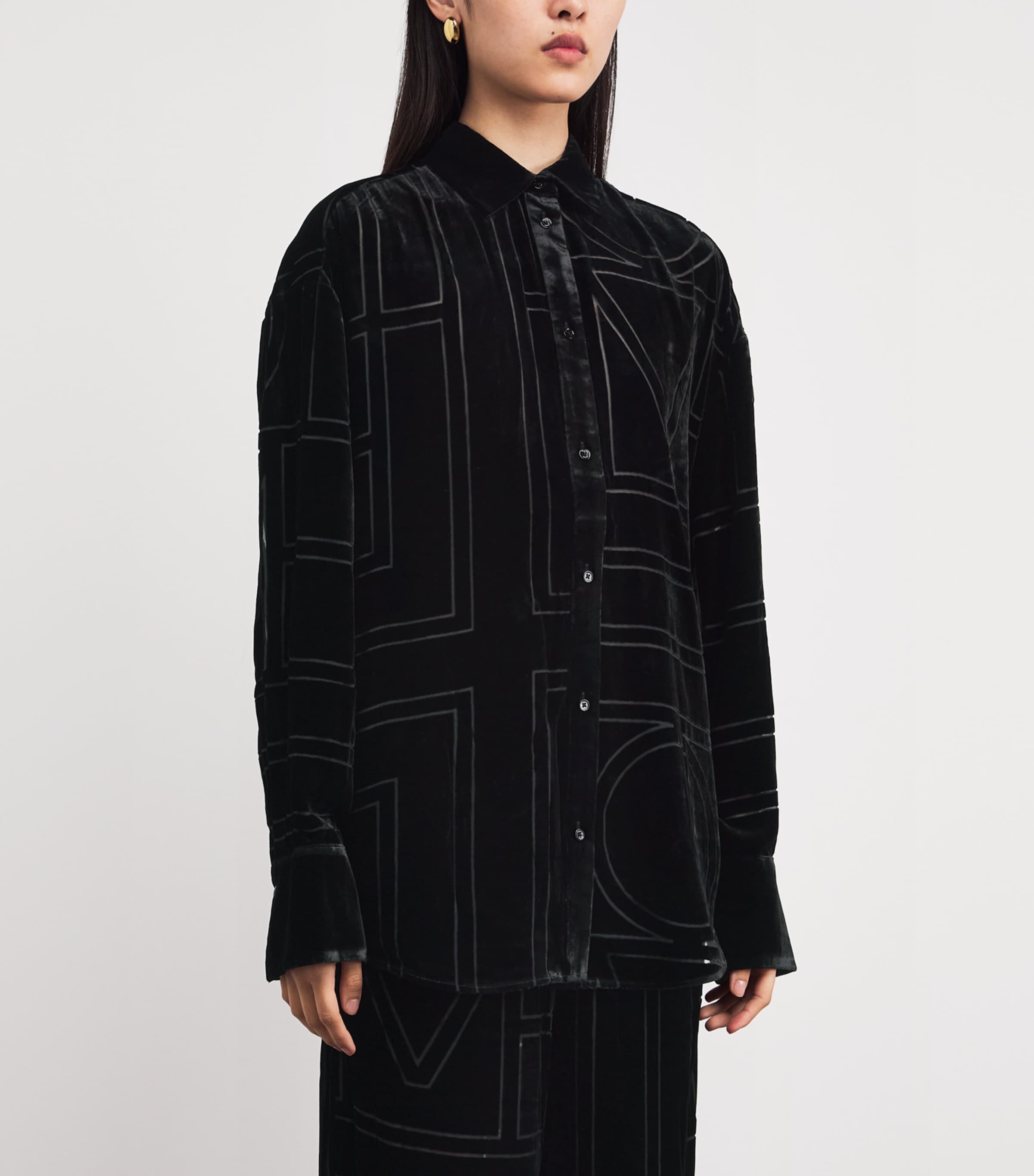 Silk Velvet Monogram Shirt 001 BLACK Image 3