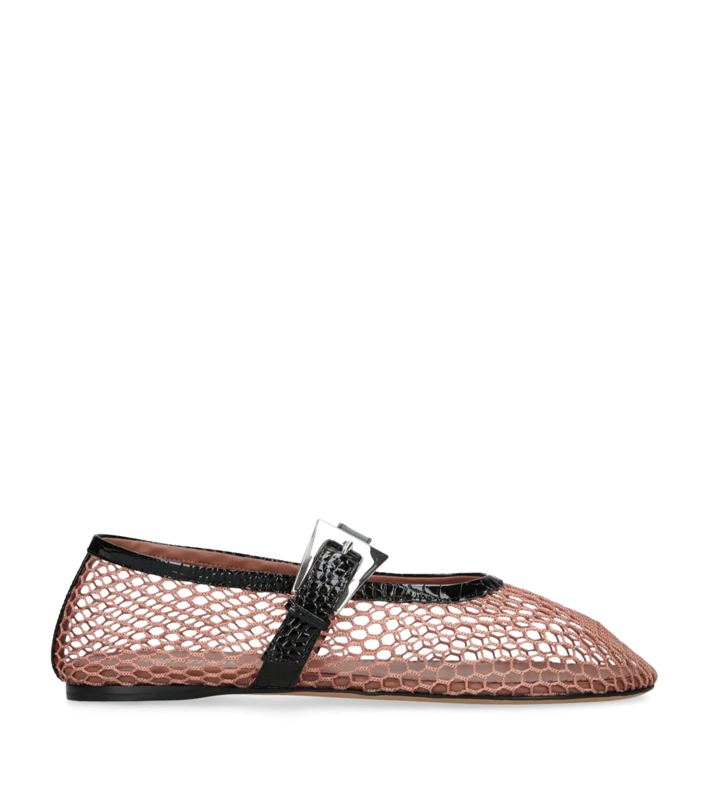 Paris Texas Almond Buckle Mesh Ballet Flat In Red