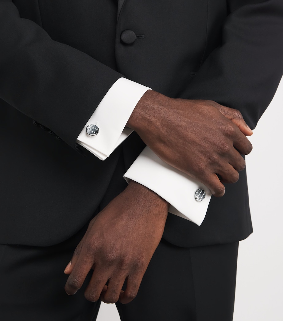 White Bronze-Plated Cairo Leaf Cufflinks GREY Image 2