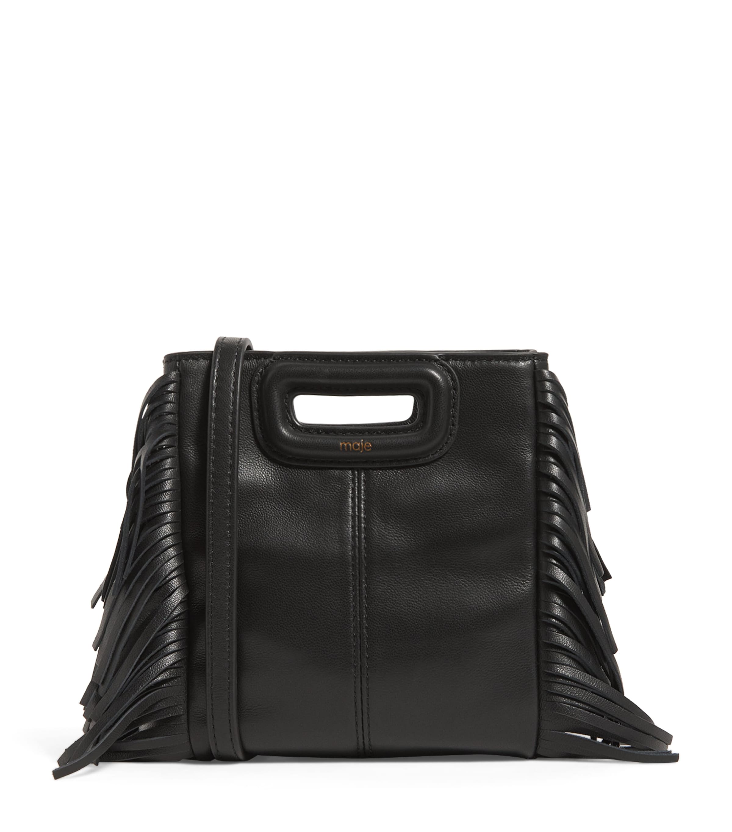 Maje Leather Mini M Bag With Chain In Black