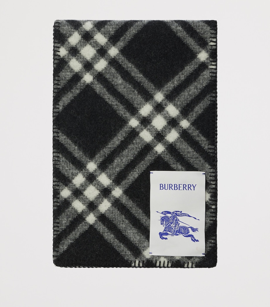 Wool Check Scarf BLACK Image 3