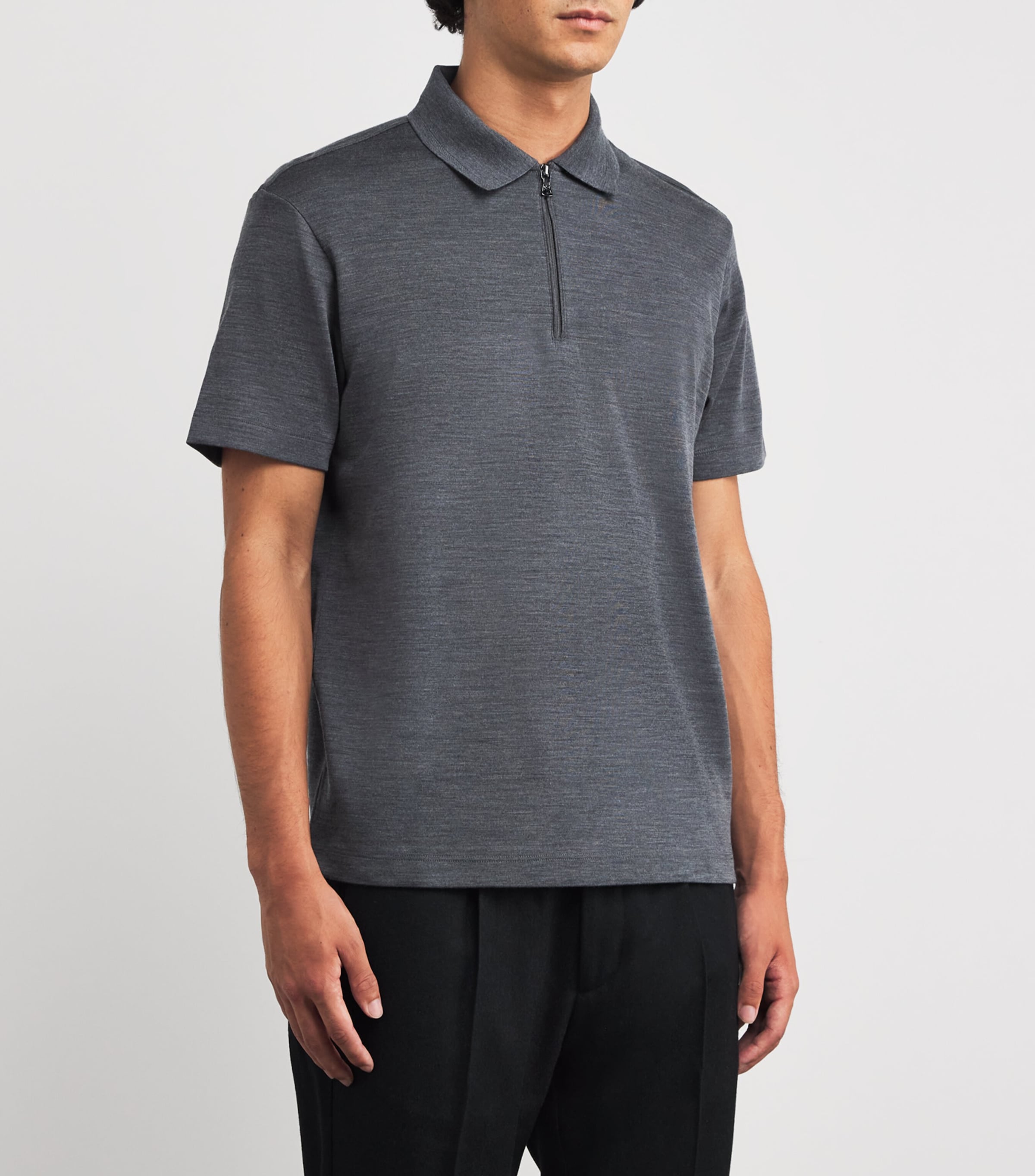 Wool-Silk Half-Zip Polo Shirt 65 GREY Image 3