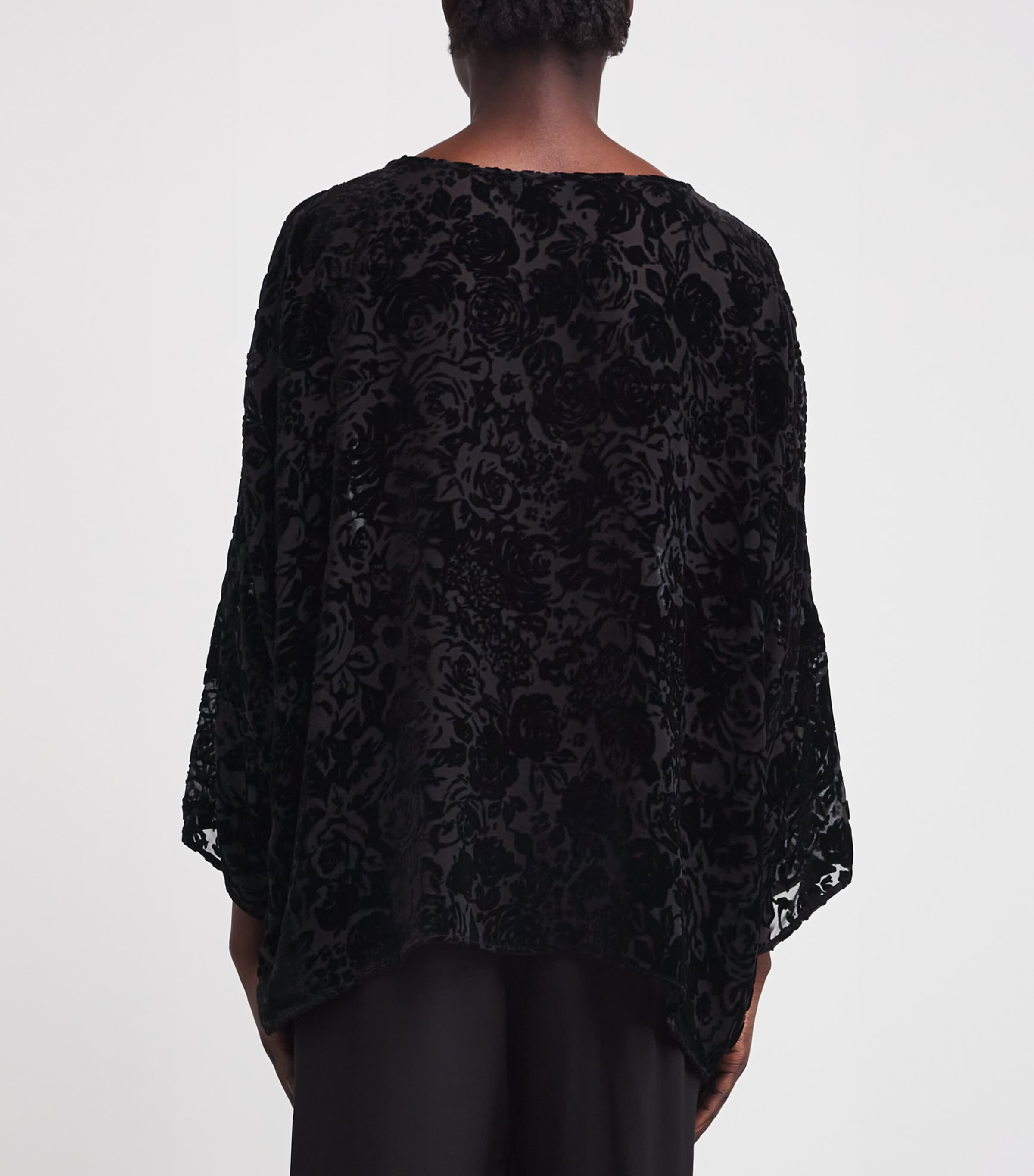 Sheer Floral Boat-Neck Blouse BLACK Image 4