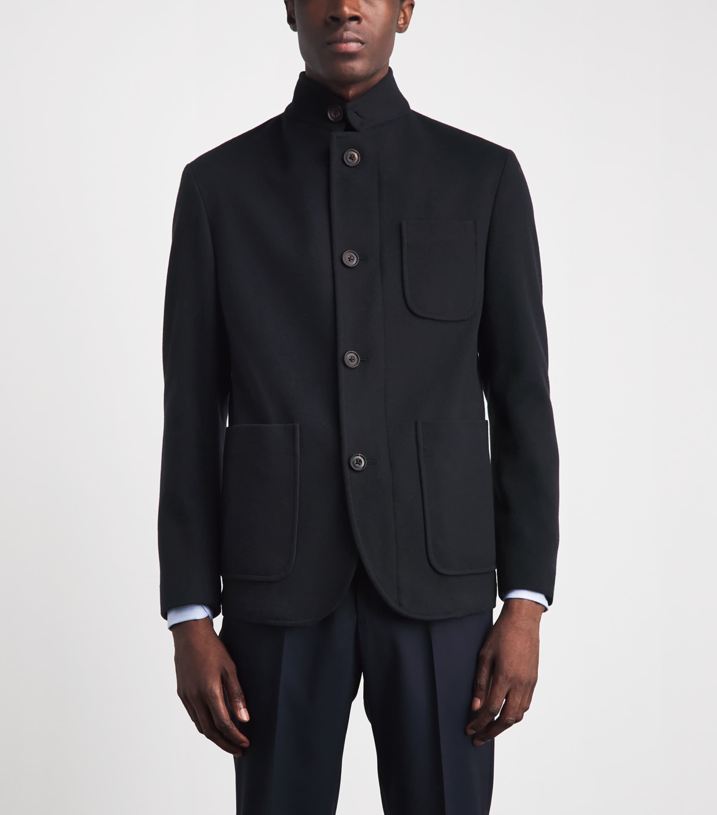 Corneliani Mens Virgin Wool High-Neck Jacket Dark Blue Image 4