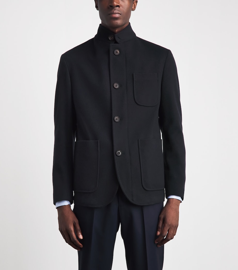 Corneliani Mens Virgin Wool High-Neck Jacket Dark Blue Image 4