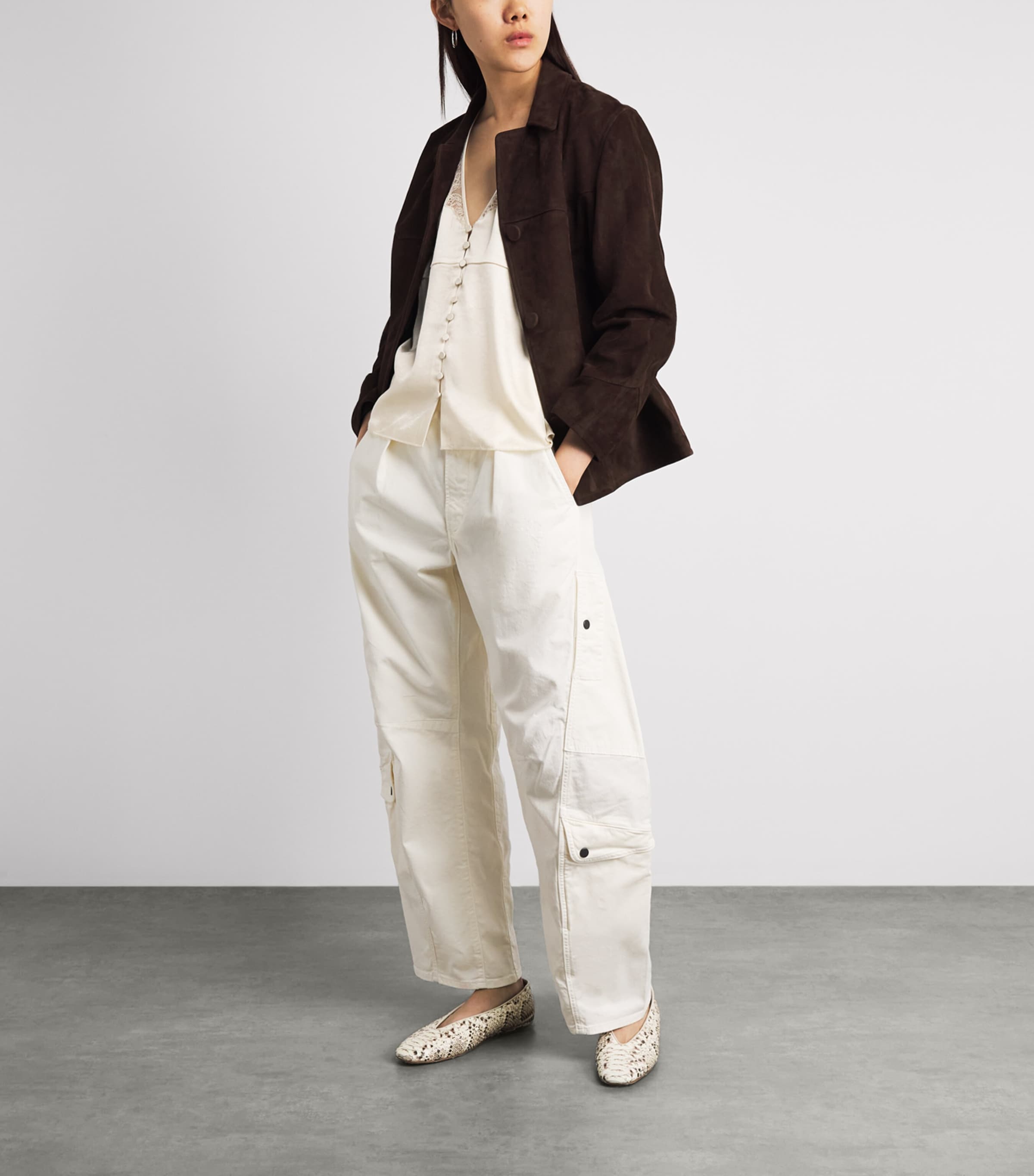 Citizens of Humanity Womens Lola Ruffle-Sleeve Blouse Cream Image 2