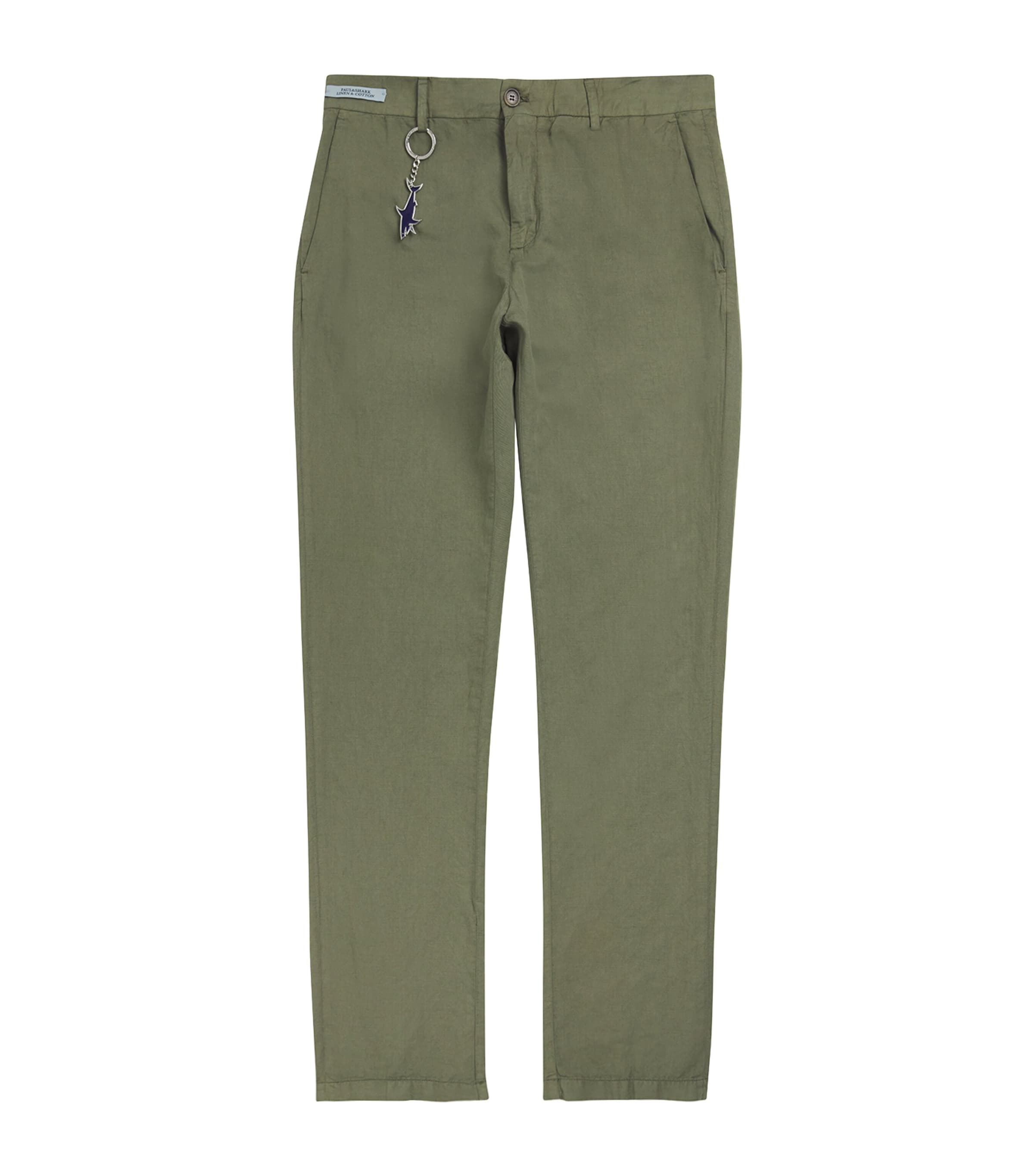Paul & Shark Cotton-linen Chinos With Shark Charm In Green