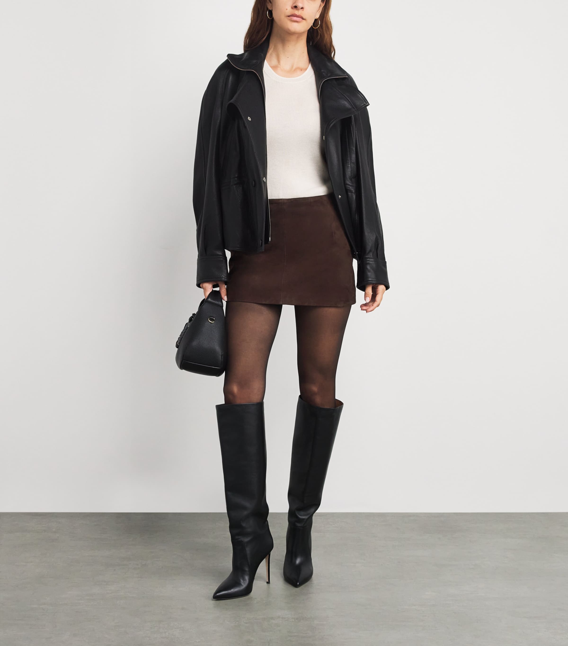 NOUR HAMMOUR Womens Suede Avery Mini Skirt Mocha Image 2