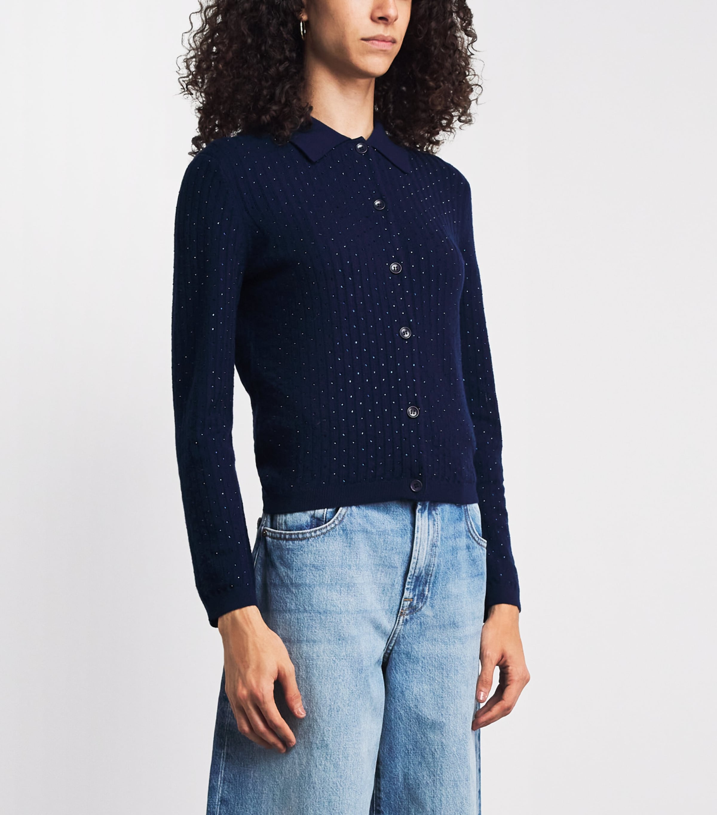 Maje Womens Wool Embellished Polo Cardigan Navy Image 4