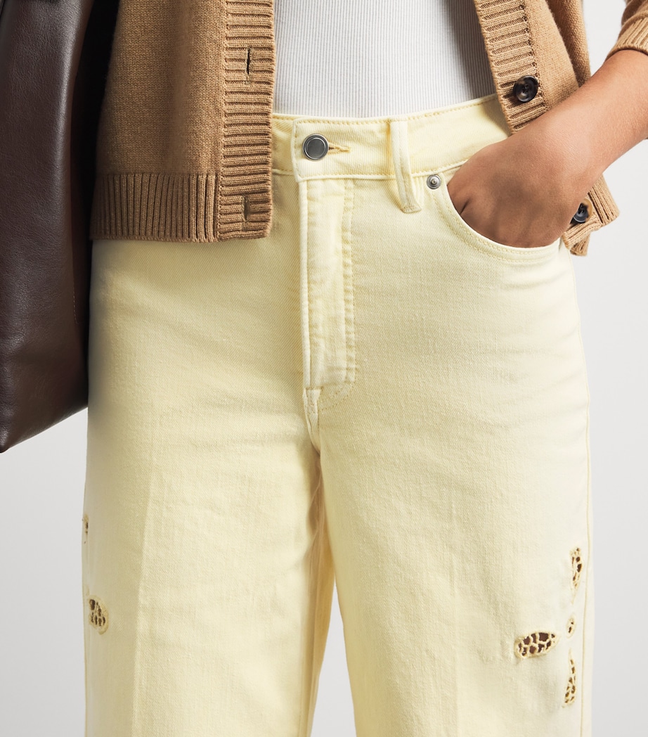 Good American Womens Embroidered Good Waist Palazzo Jeans Anyw Anise Yellow Image 3