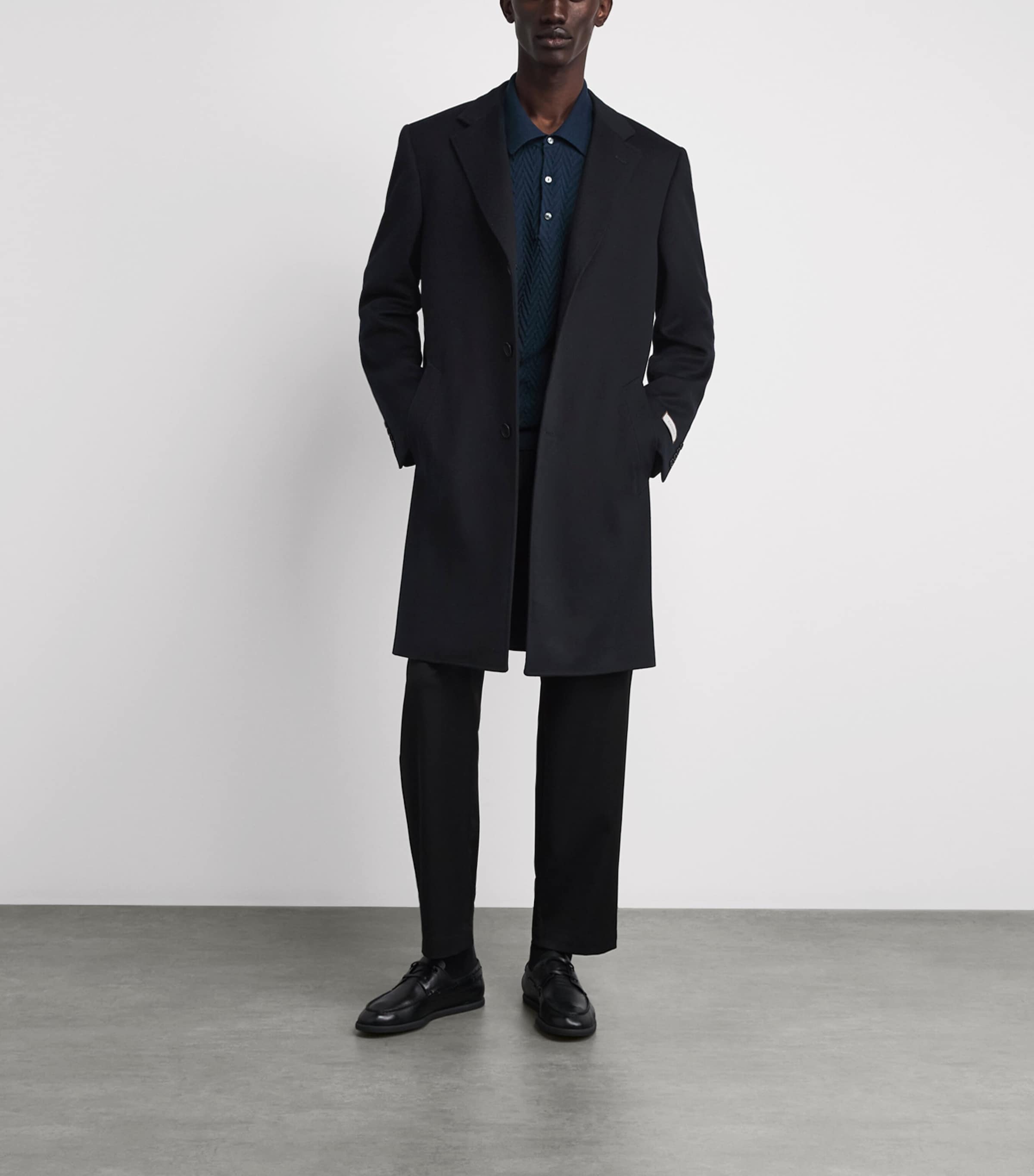 Canali Mens Wool-Cashmere Overcoat Navy Image 2