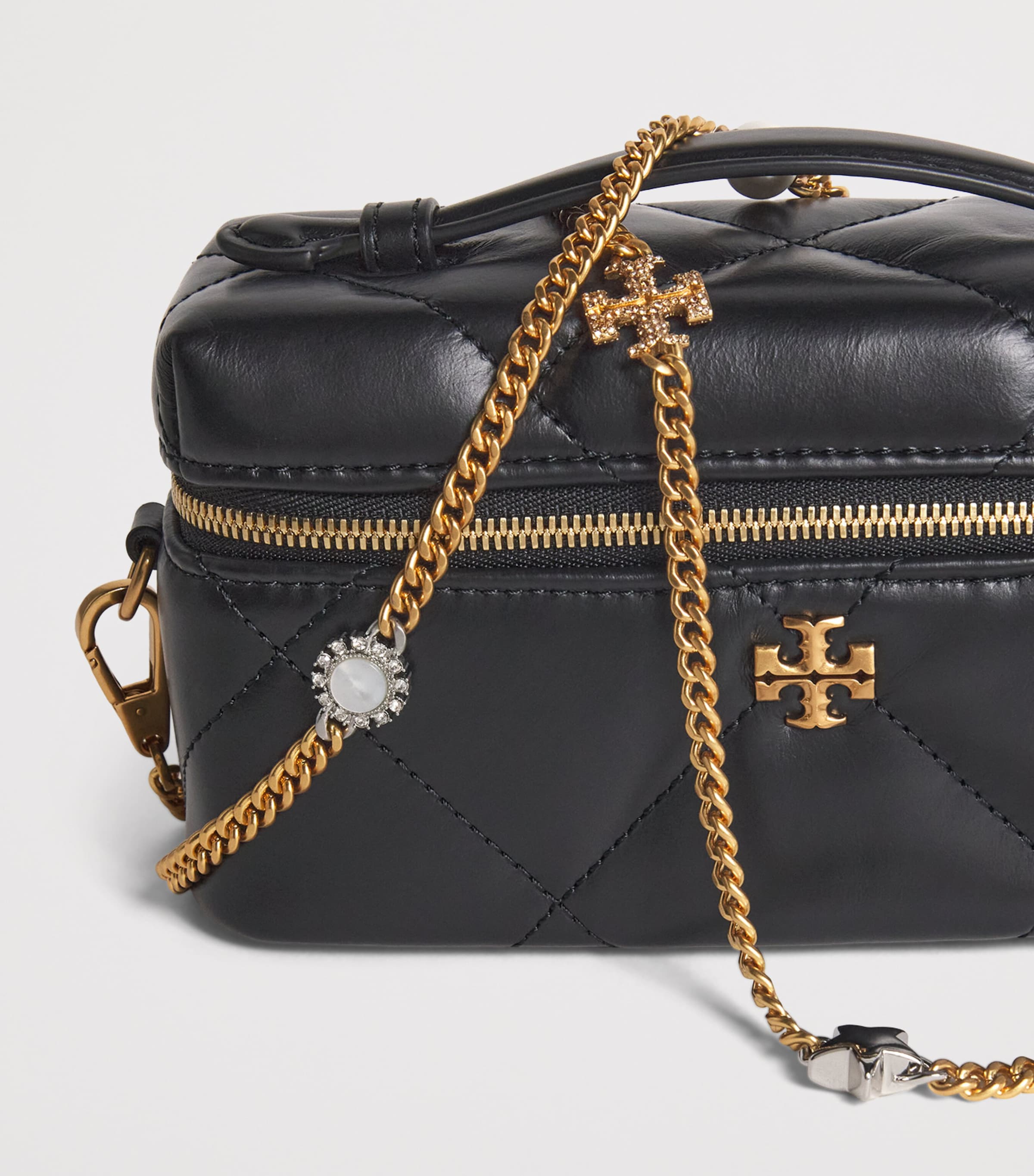 Leather Quilted Kira Vanity Case Bag BLACK Image 6