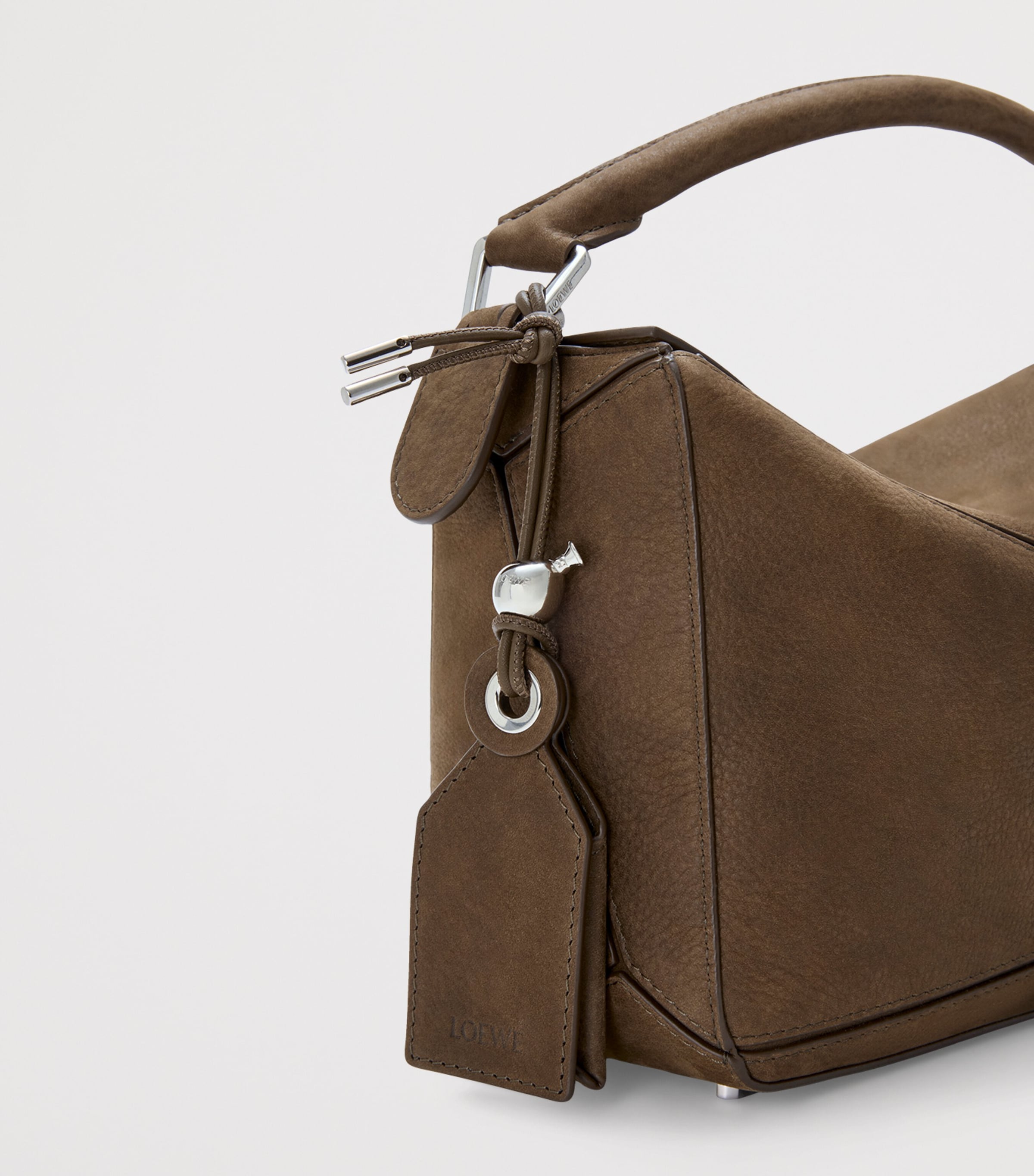 Small Suede Featherlight Puzzle Top-Handle Bag TUNDRA Image 10