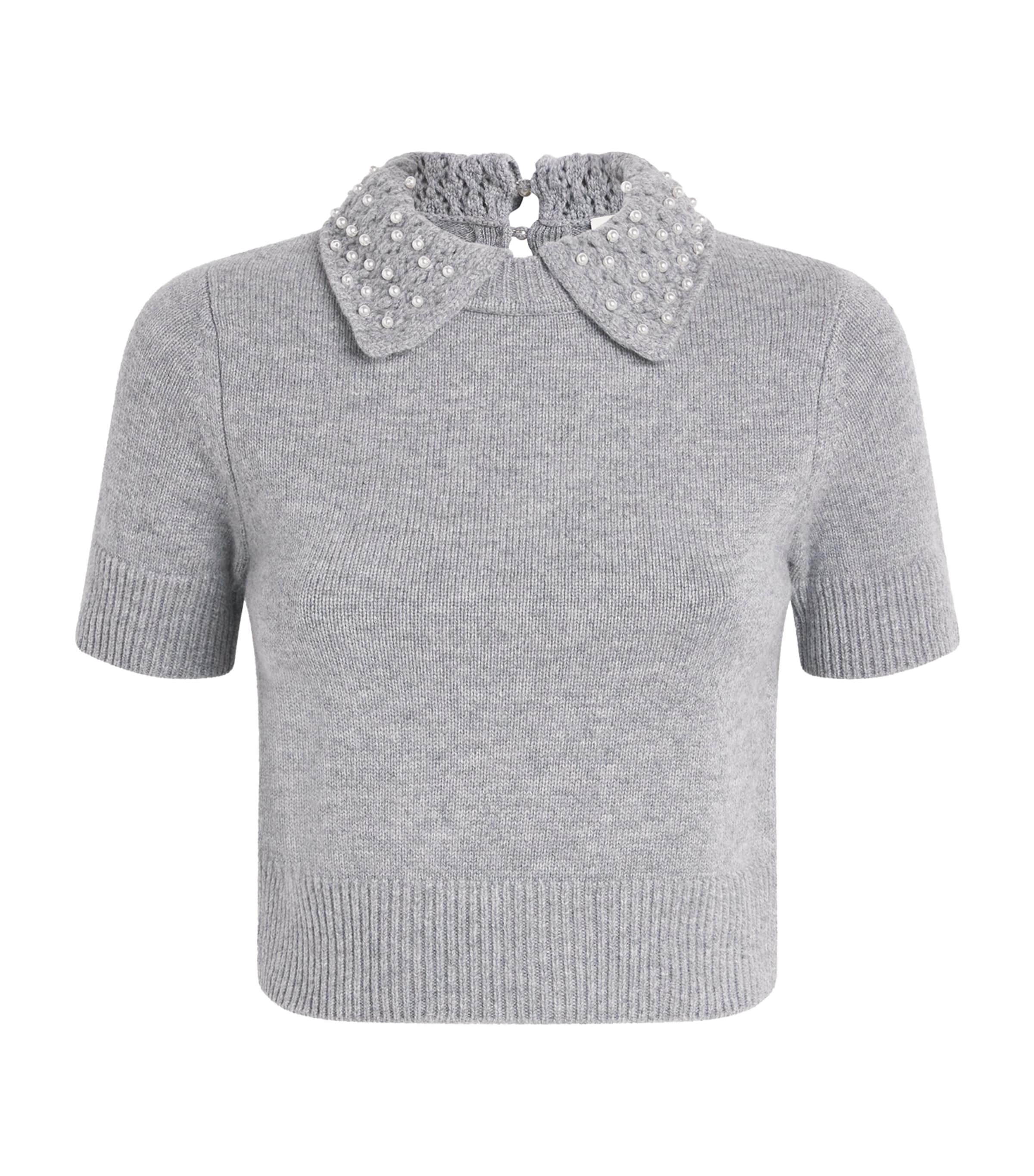 Claudie Pierlot Wool-cashmere Embellished Sweater In Gray